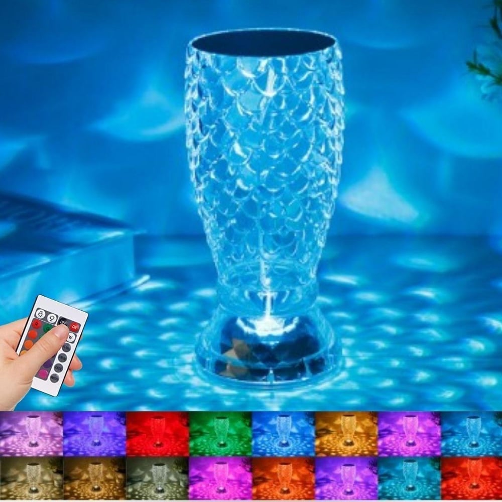 Çarşı Point® Balık Süzgeç Model USB Şarjlı Kumandalı 16Farklı Işık Modlu Masa Üstü Kristal Akrilik Led