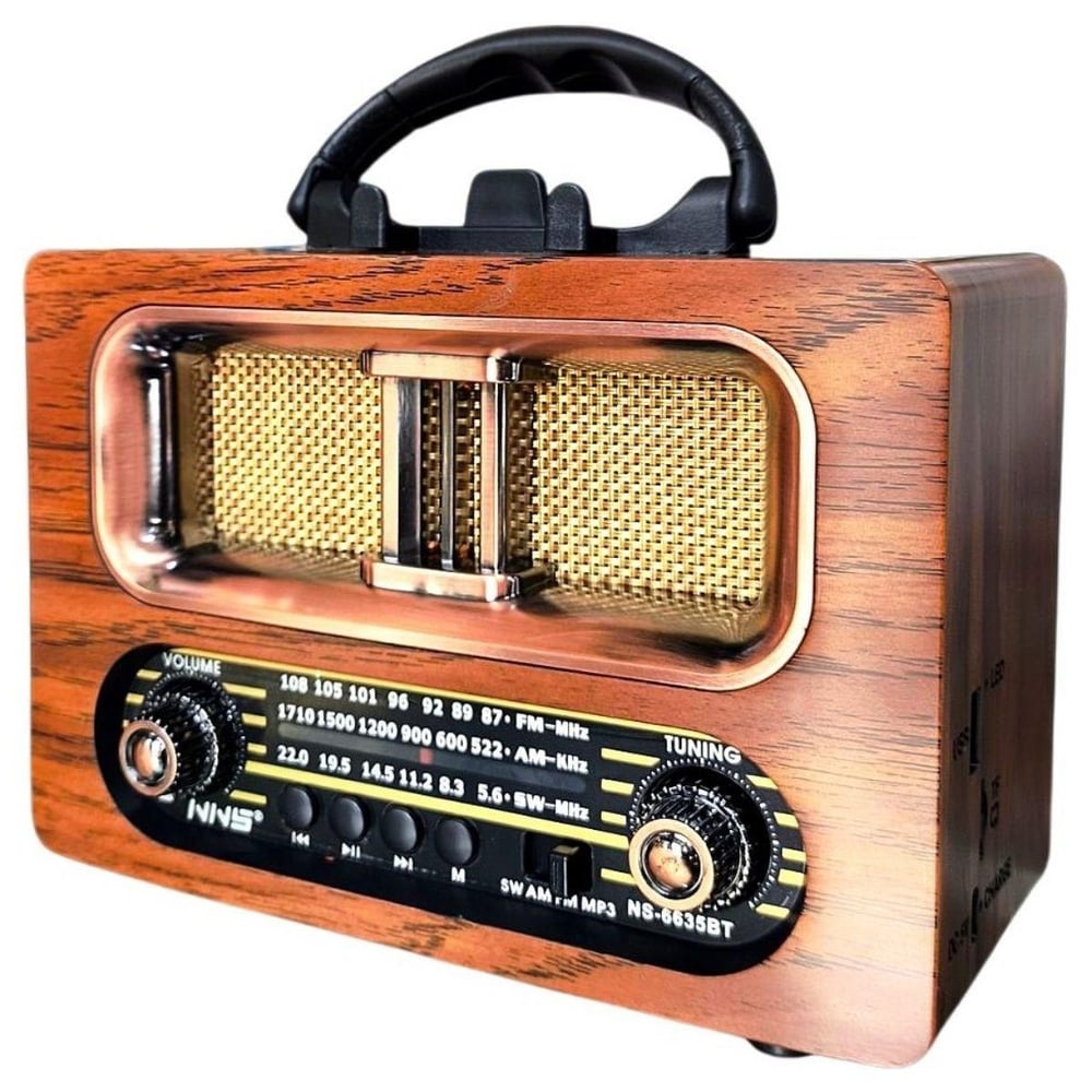 Çarşı Point® Büyük Boy Retro, Nostaljik, Ahşap Tasarım Bluetooth Hoparlörlü, Şarjlı, Taşınabilir FM/AM Destekli Radyo NS-6635