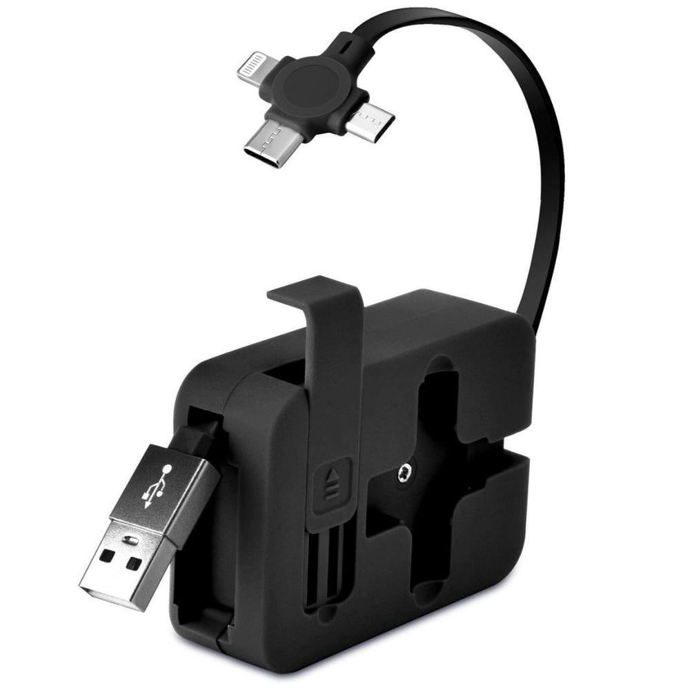 Çarşı Point® Cep Tipi Telefon Tutuculu Makaralı Uzayıp Kısalabilen 3'ü 1 Arada USB Şarj Kablosu