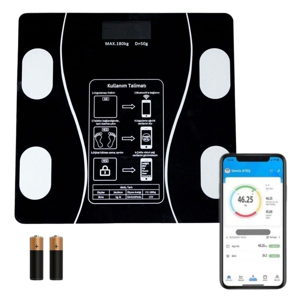 Çarşı Point® Dijital Baskül Yağ Ölçer Fonksiyonlu Akıllı Baskül Bluetooth Bağlantılı Tartı