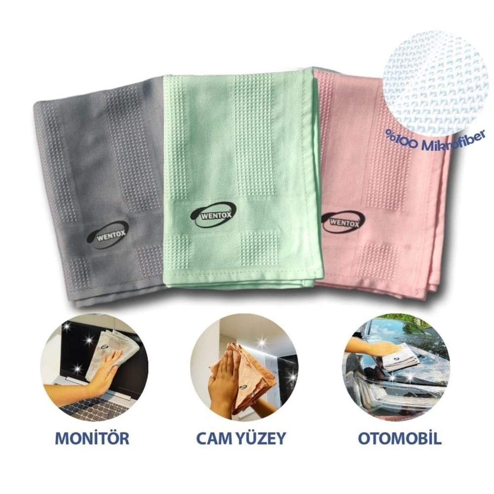 Çarşı Point® İz Bırakmayan Mikrofiber Temizlik Bezi 3'lü Set Cam ve Ayna Silme Toz Alma Temizlik Bezi