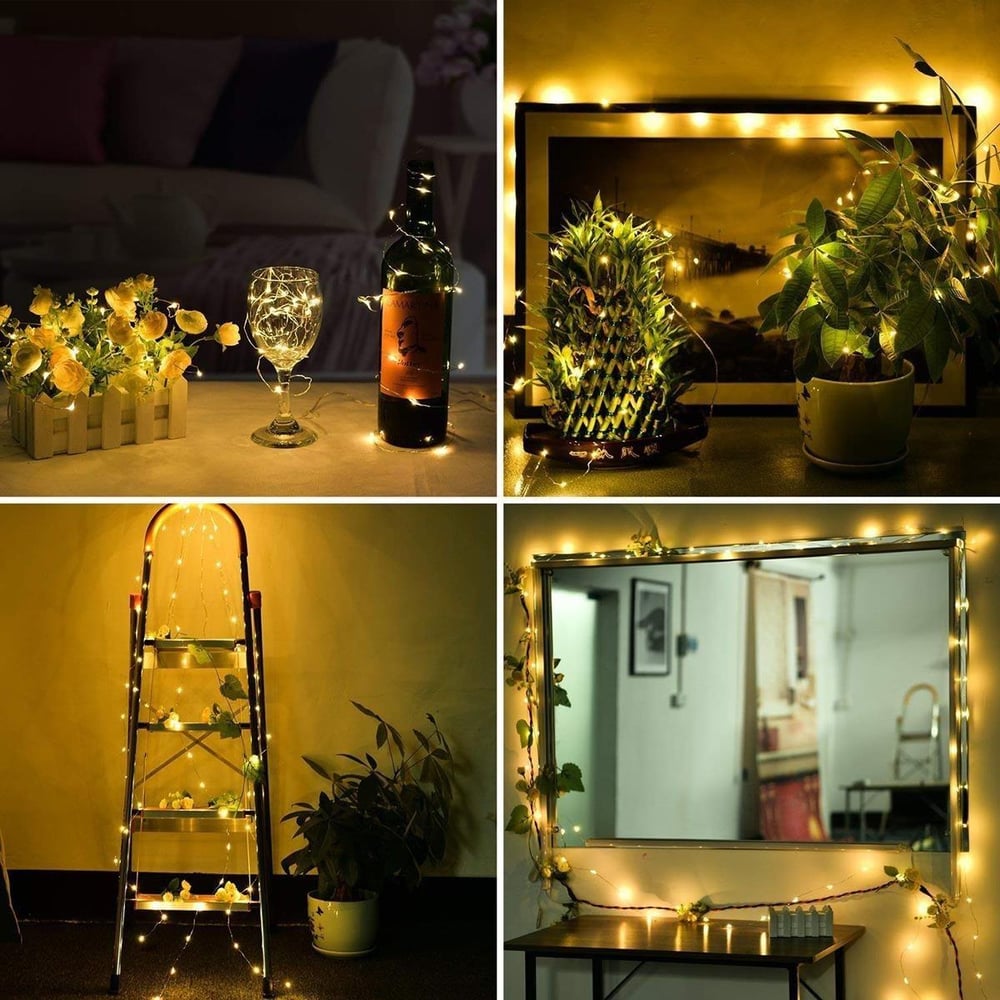 Çarşı Point® Peri Led Işık 10 Metre (Sarı) Pilli Aydınlatma Şerit Led Saçak Spot Süsleme