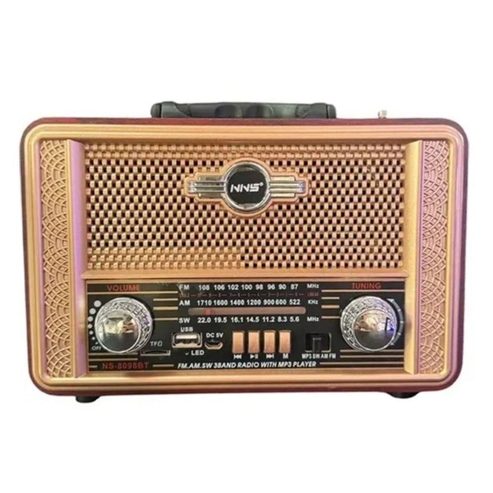 Çarşı Point® Retro, Nostaljik, Ahşap Tasarım Bluetooth Hoparlörlü, Şarjlı, Taşınabilir Otantik Tasarımlı FM/AM Destekli Radyo NS8098