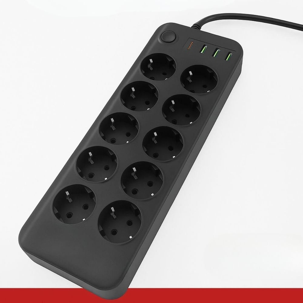 Çarşı PointAkım Korumalı Termal Uzatma Kablosu – 10 Priz, 2 USB ve 2 Type-C Girişli, Güçlü Çoklu Priz