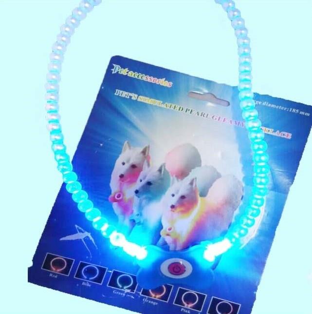 Çarşı PointMavi Renk Neon Led Işıklı Kedi Köpek Kolyesi (18,5 cm)