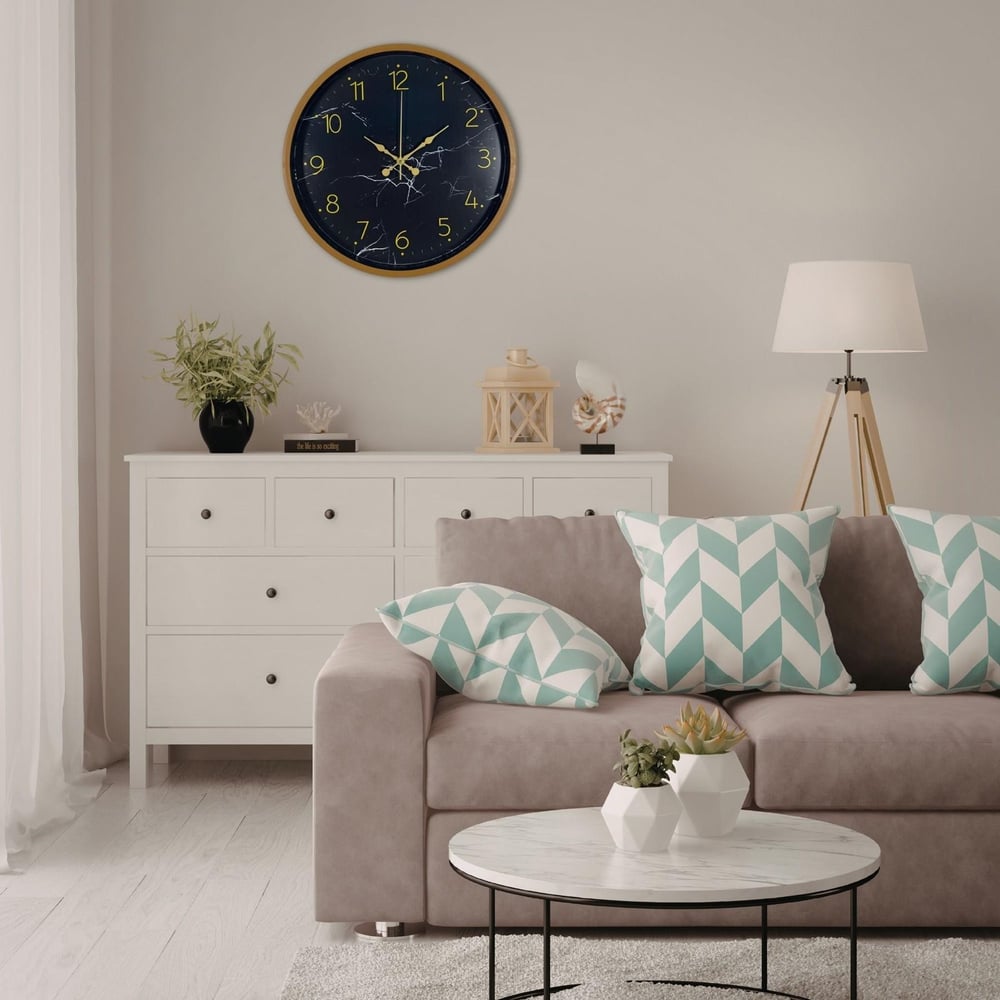 Kahverengi Mermer Desenli 36 Cm Duvar Saati