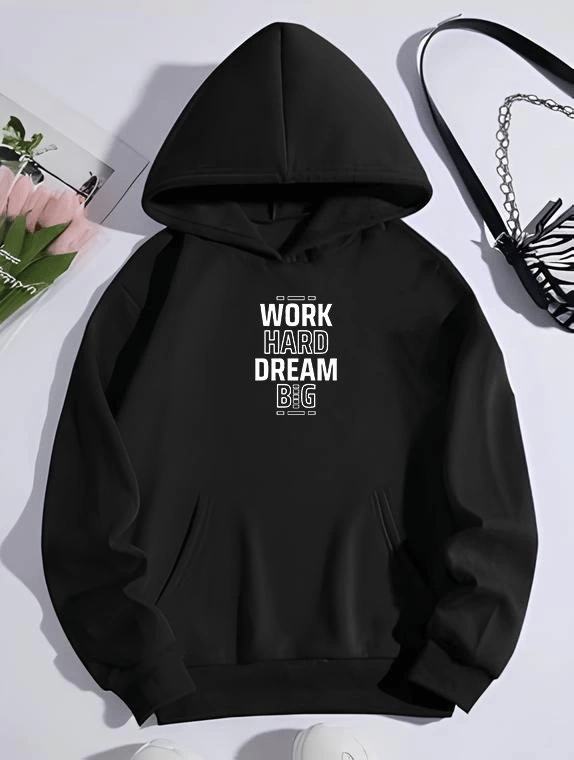 Kışlık Üç İplik Kapşonlu Sweatshirt - Siyah