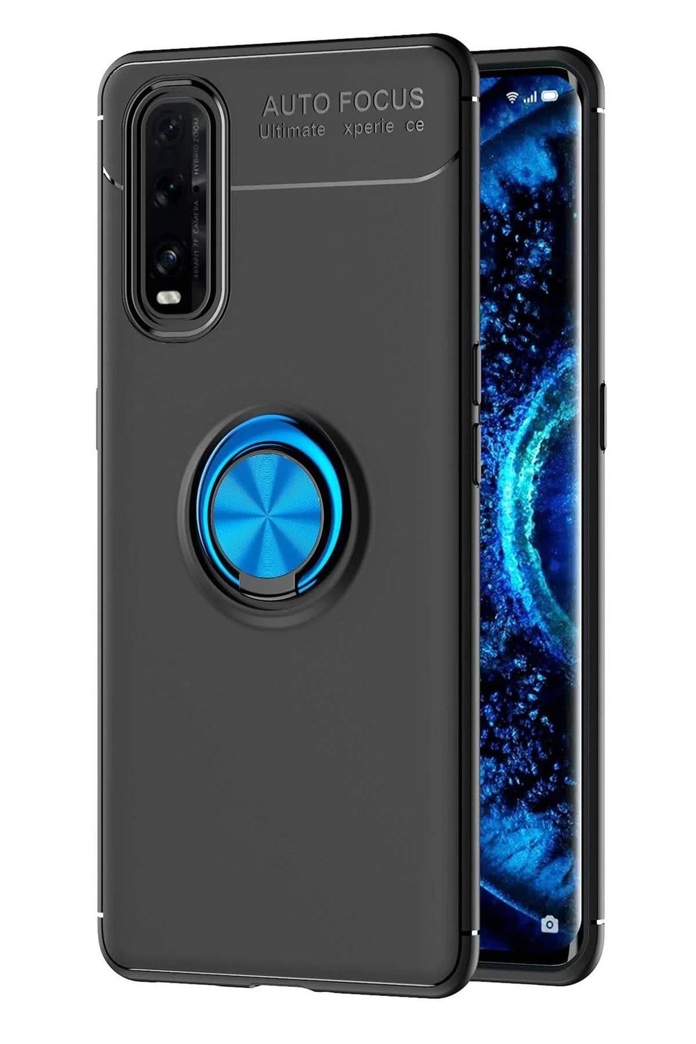 Mey İthalat®   Find X2 Kılıf Range Yüzüklü Silikon - Siyah-Mavi