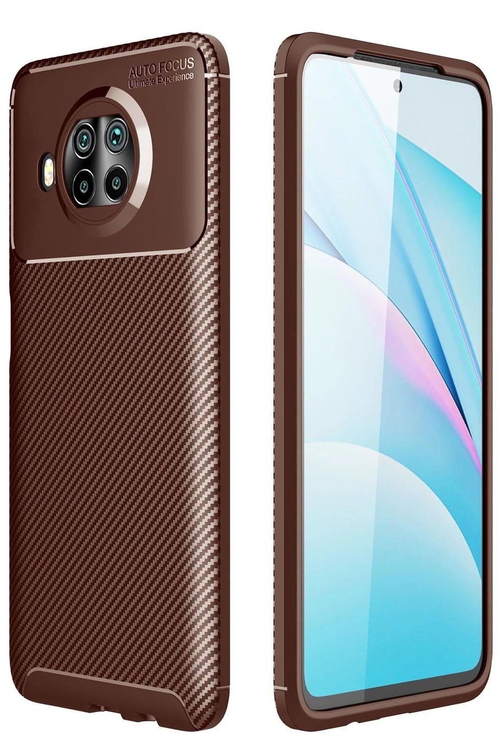 Mey İthalat®   Mi 10T Lite Kılıf Auto Focus Karbon Kapak - Kahverengi
