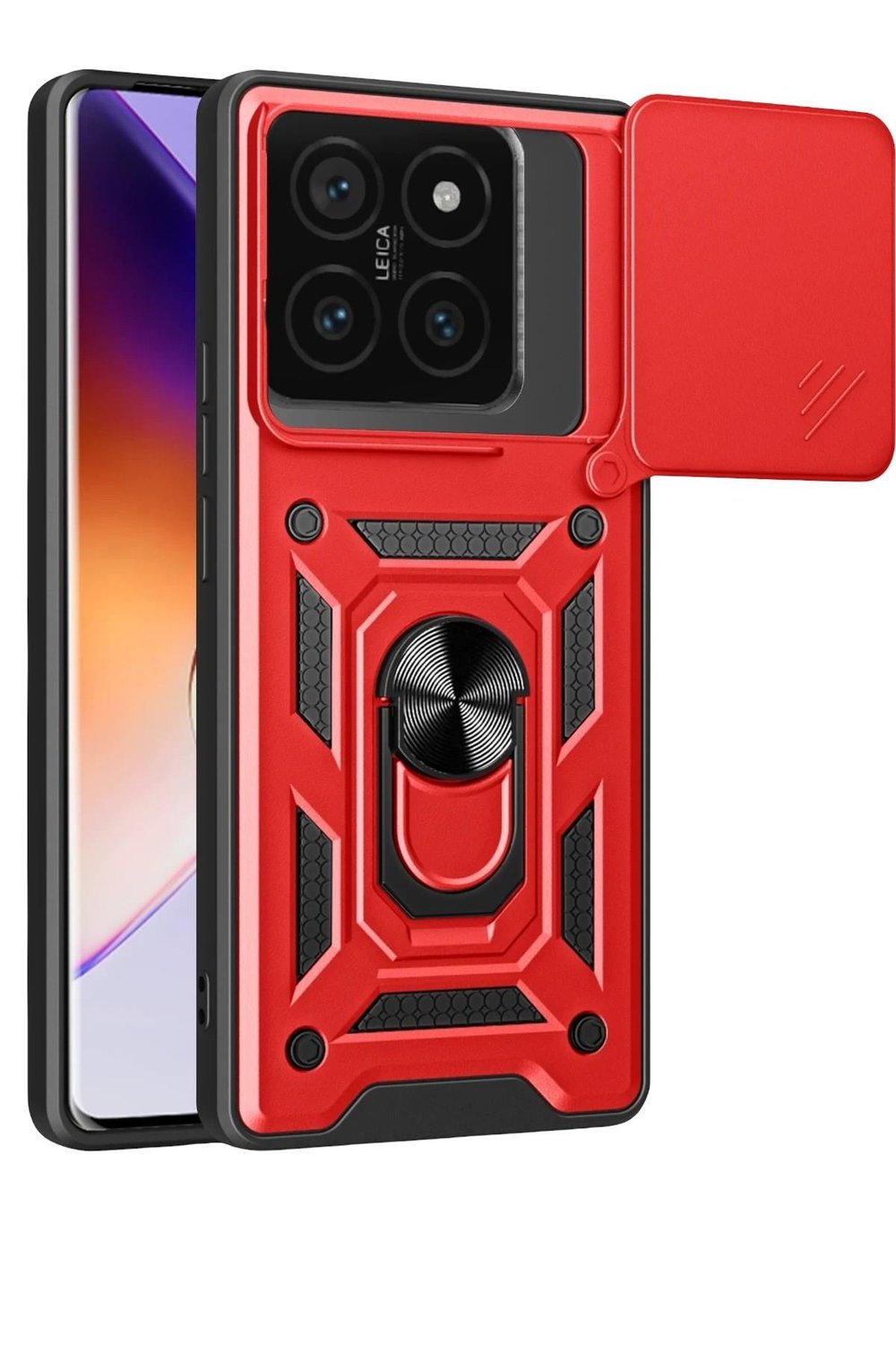 Mey İthalat®   Mi 14T Pro Kılıf Pars Lens Yüzüklü Silikon - Kırmızı