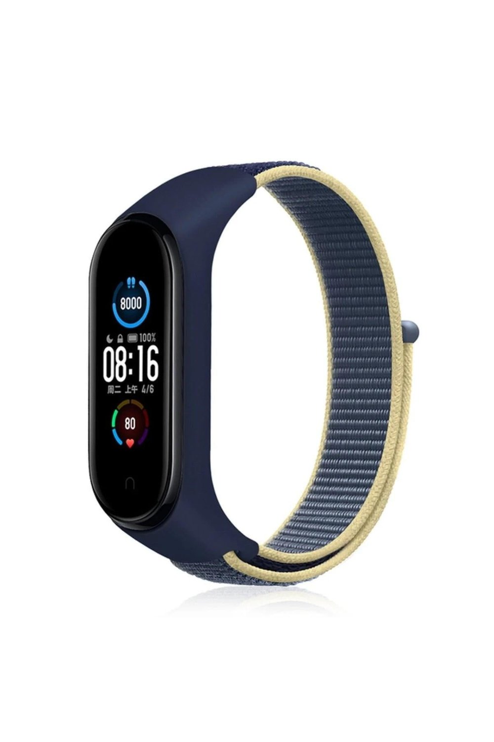 Mey İthalat®   Mi Band 4 Hasırlı Cırtcırtlı Kordon - Sarı-Lacivert
