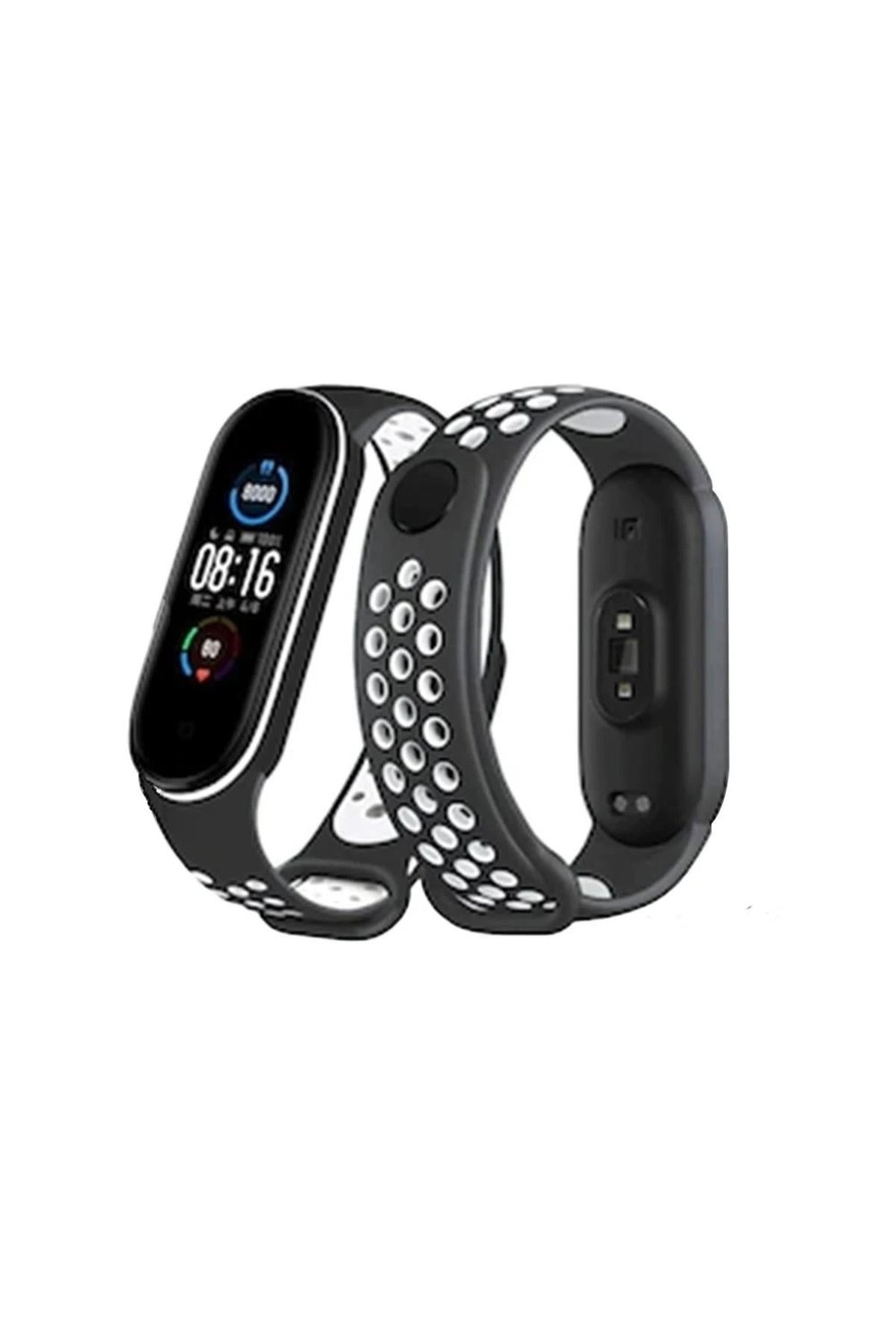 Mey İthalat®   Mi Band 4 Spor Delikli Kordon - Siyah-Beyaz