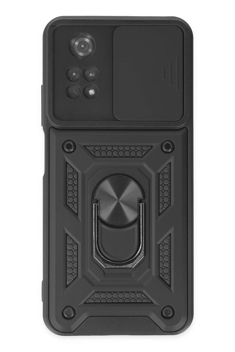 Mey İthalat®   Poco M4 Pro 4G Kılıf Pars Lens Yüzüklü Silikon - Siyah