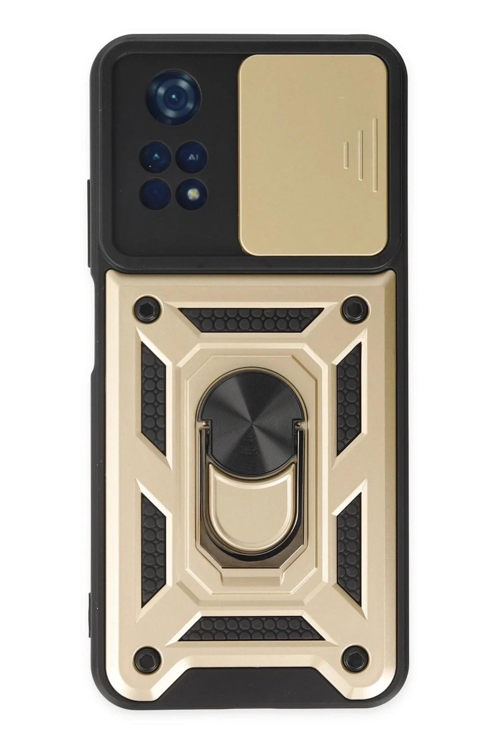 Mey İthalat®   Poco M4 Pro 4G Kılıf Pars Lens Yüzüklü Silikon - Gold