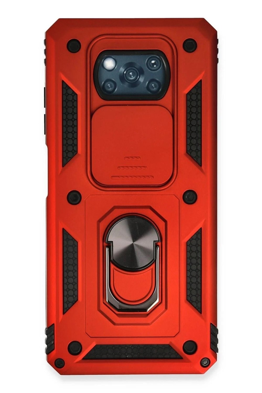 Mey İthalat®   Pocophone X3 Kılıf Pars Lens Yüzüklü Silikon - Kırmızı