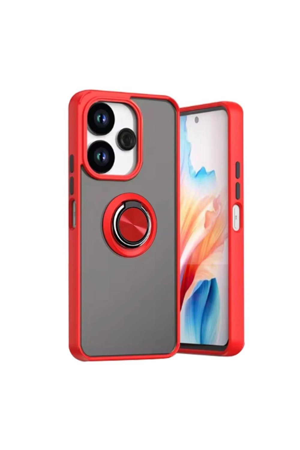 Mey İthalat®   Redmi 13 4G Kılıf Montreal Yüzüklü Silikon Kapak - Kırmızı