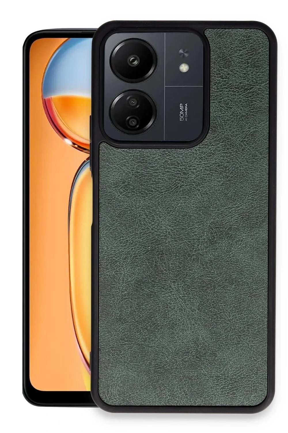 Mey İthalat®   Redmi 13C Kılıf Aras Deri Kapak - Koyu Yeşil