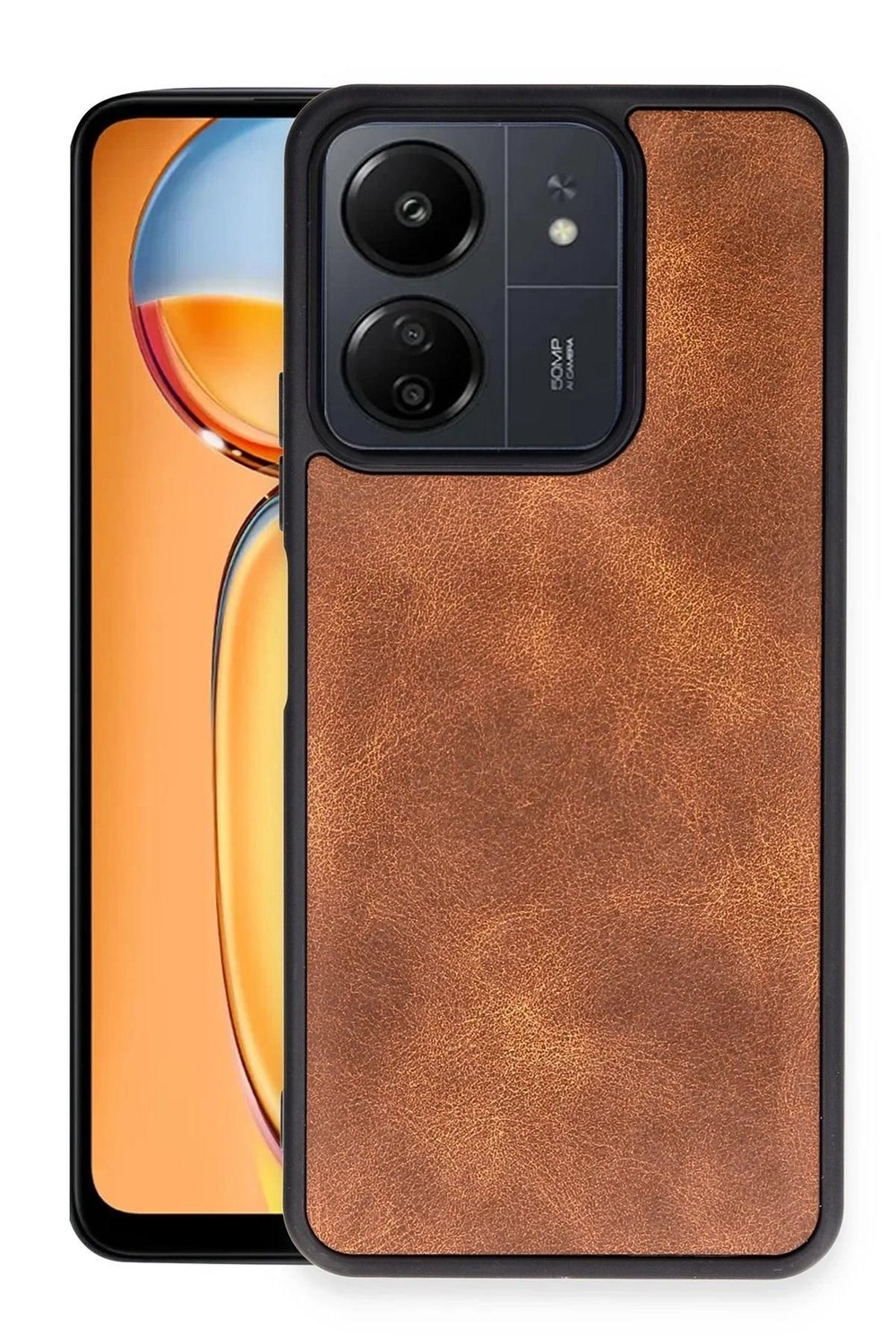 Mey İthalat®   Redmi 13C Kılıf Aras Deri Kapak - Taba