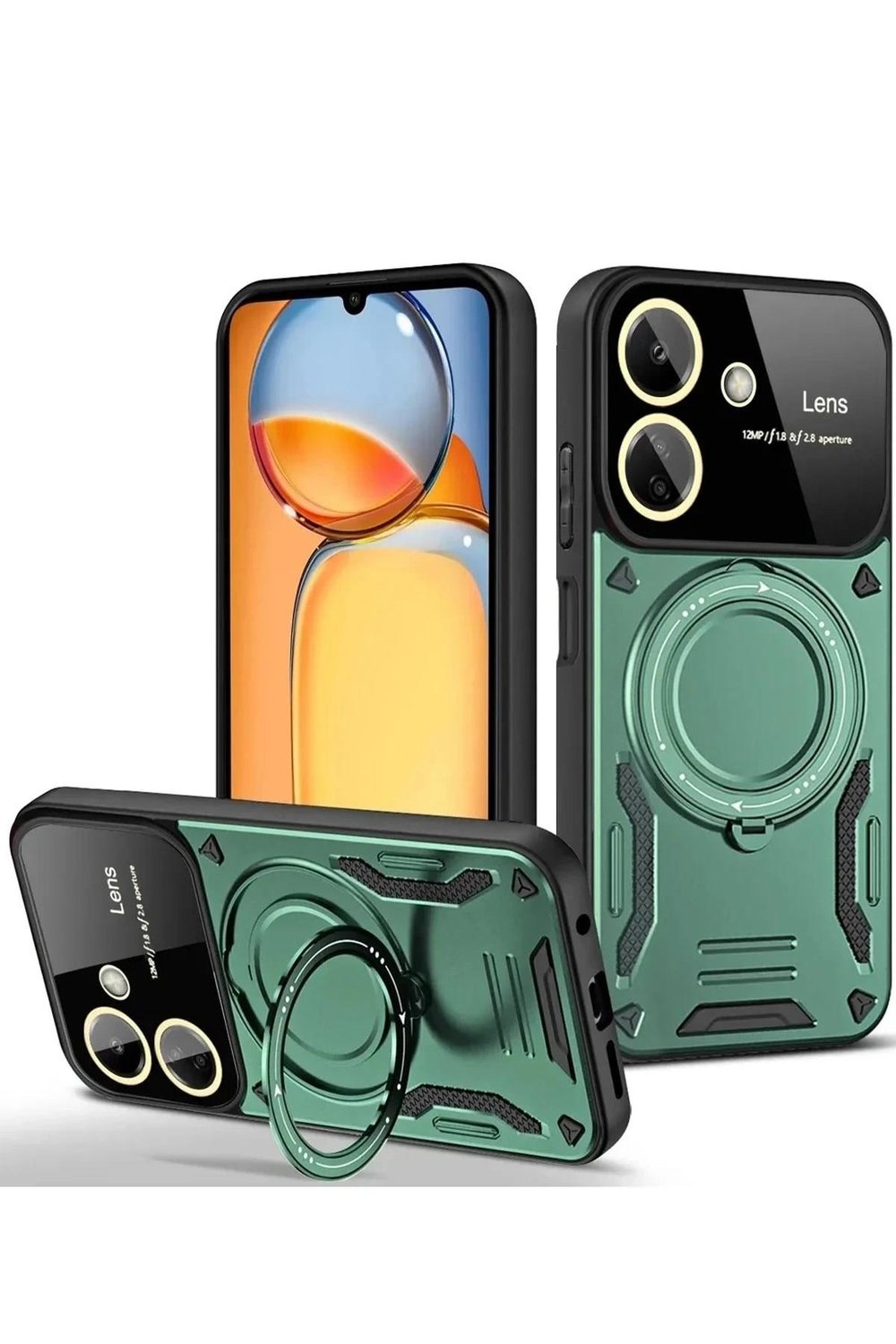 Mey İthalat®   Redmi 13C Kılıf Joy Lens Standlı Kapak - Koyu Yeşil