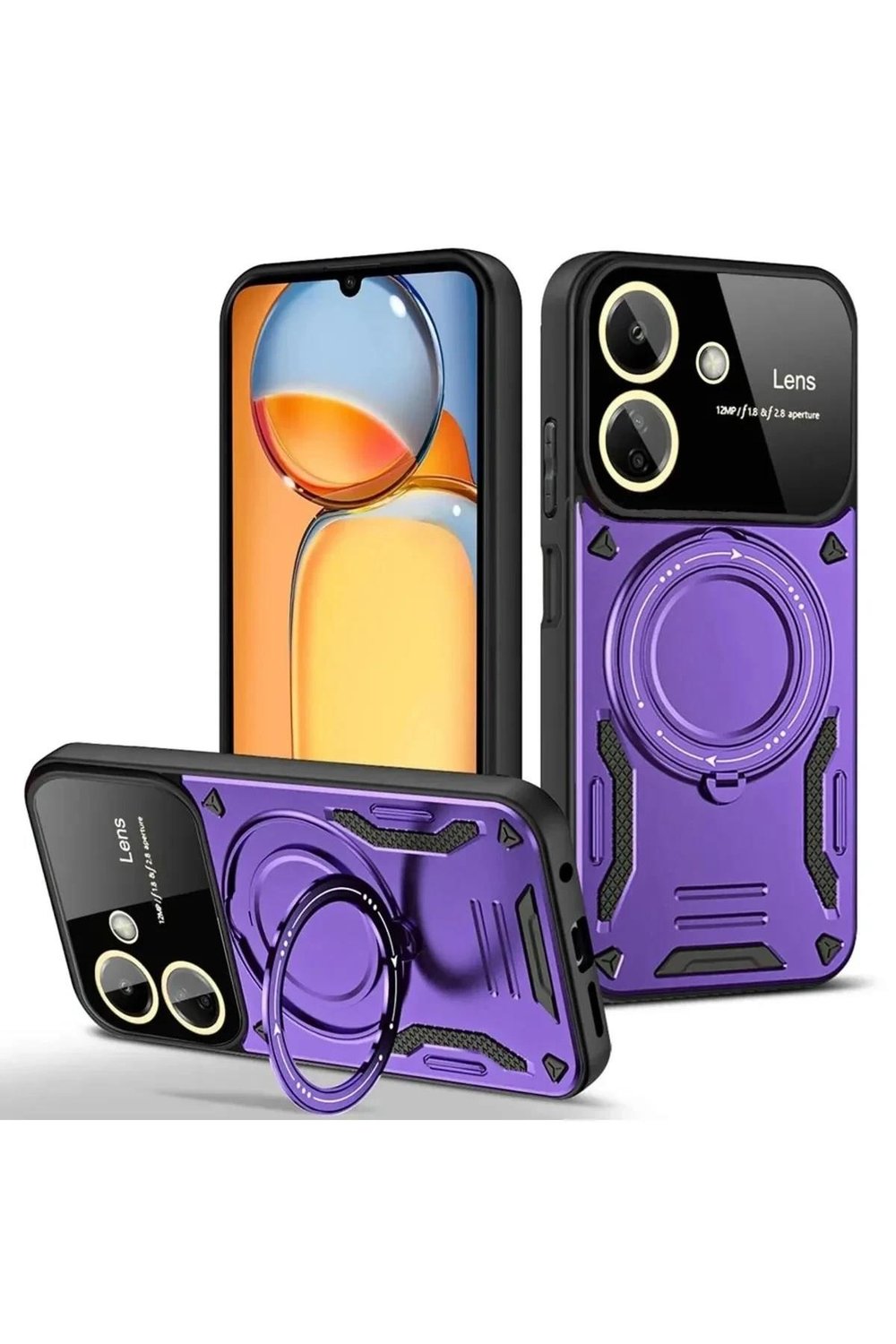 Mey İthalat®   Redmi 13C Kılıf Joy Lens Standlı Kapak - Mor
