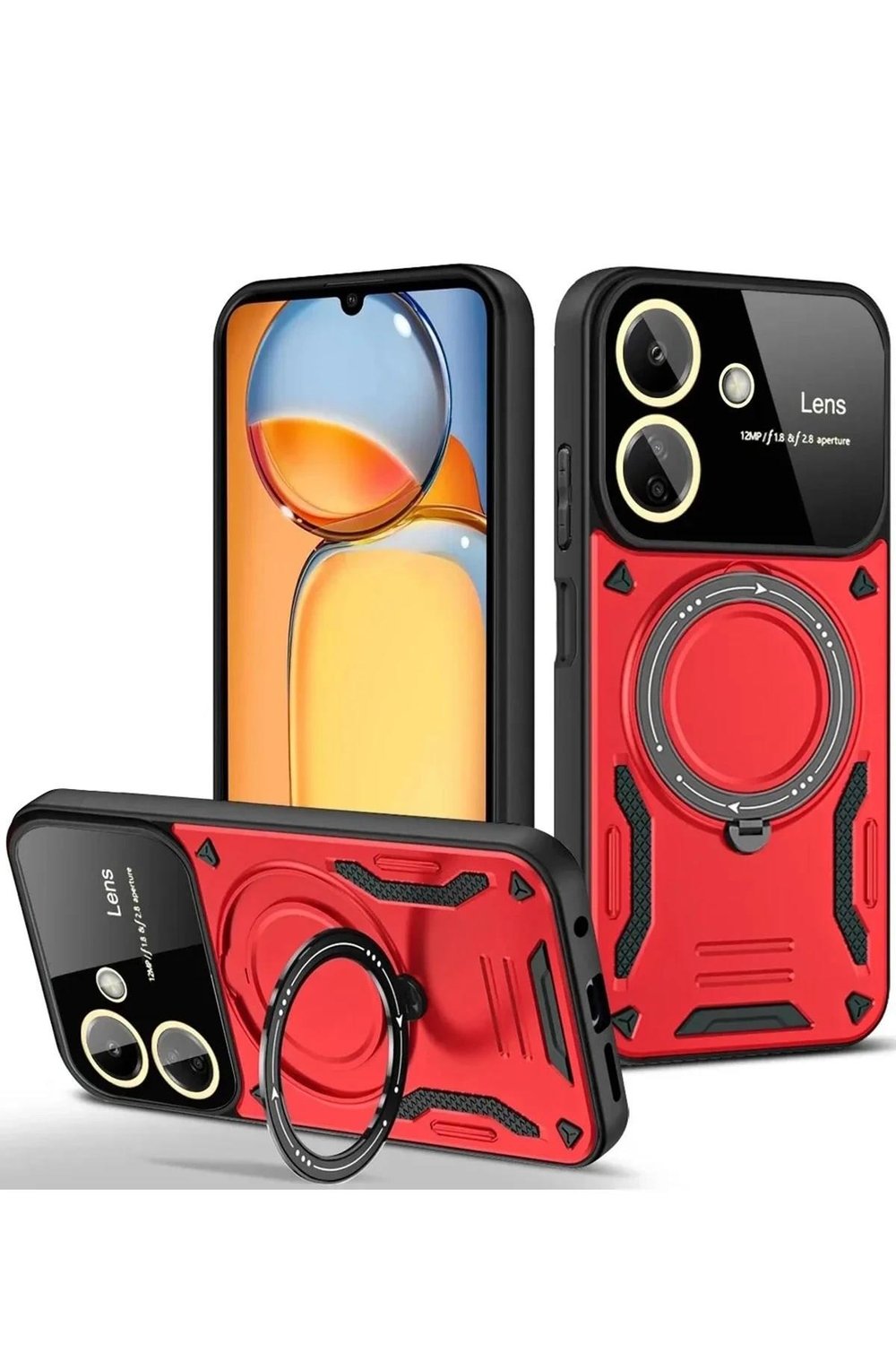 Mey İthalat®   Redmi 13C Kılıf Joy Lens Standlı Kapak - Kırmızı
