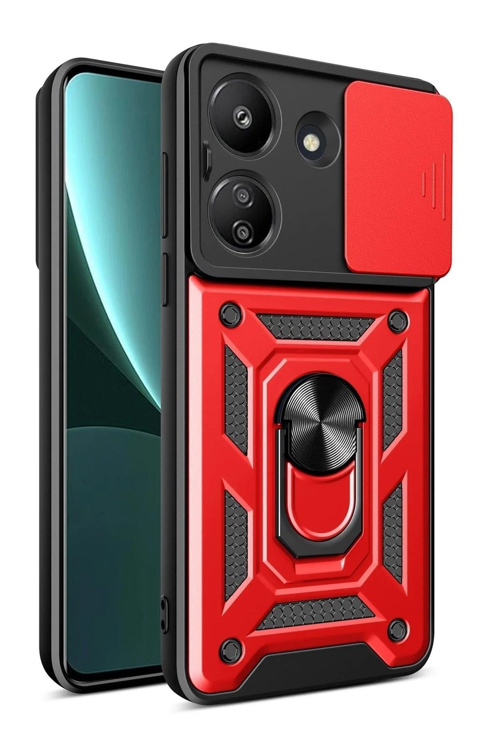 Mey İthalat®   Redmi 13C Kılıf Pars Lens Yüzüklü Silikon - Kırmızı