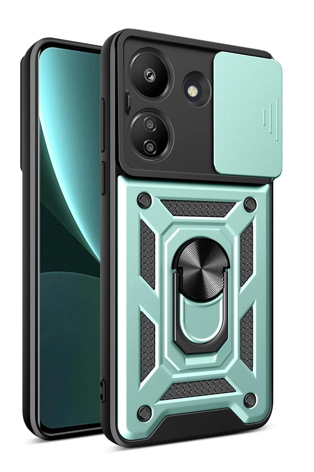 Mey İthalat®   Redmi 13C Kılıf Pars Lens Yüzüklü Silikon - Yeşil
