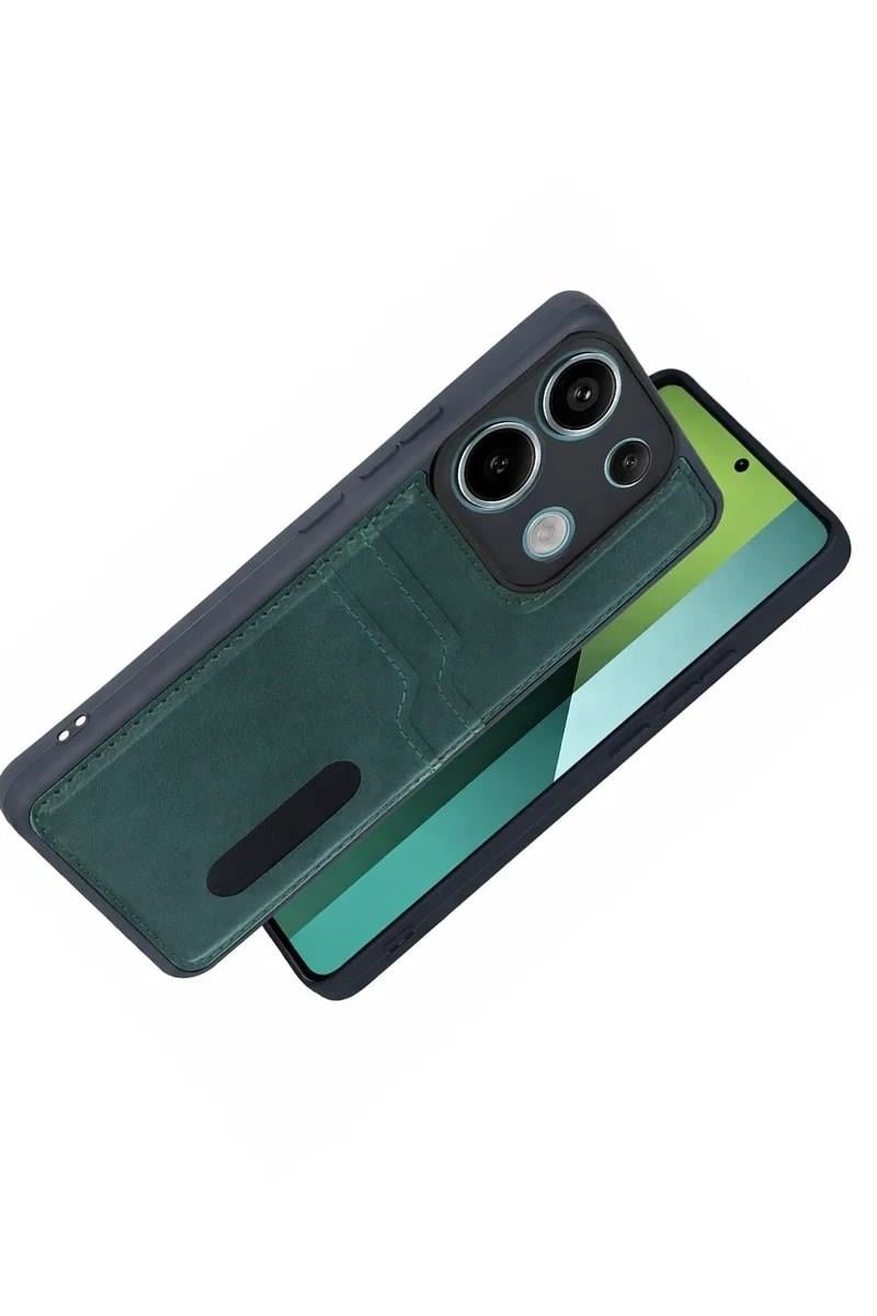 Mey İthalat®   Redmi 15C 4G Sara Kartvizitli Deri Kılıf - Yeşil