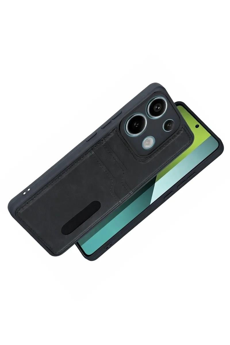 Mey İthalat®   Redmi 15C 4G Sara Kartvizitli Deri Kılıf - Siyah