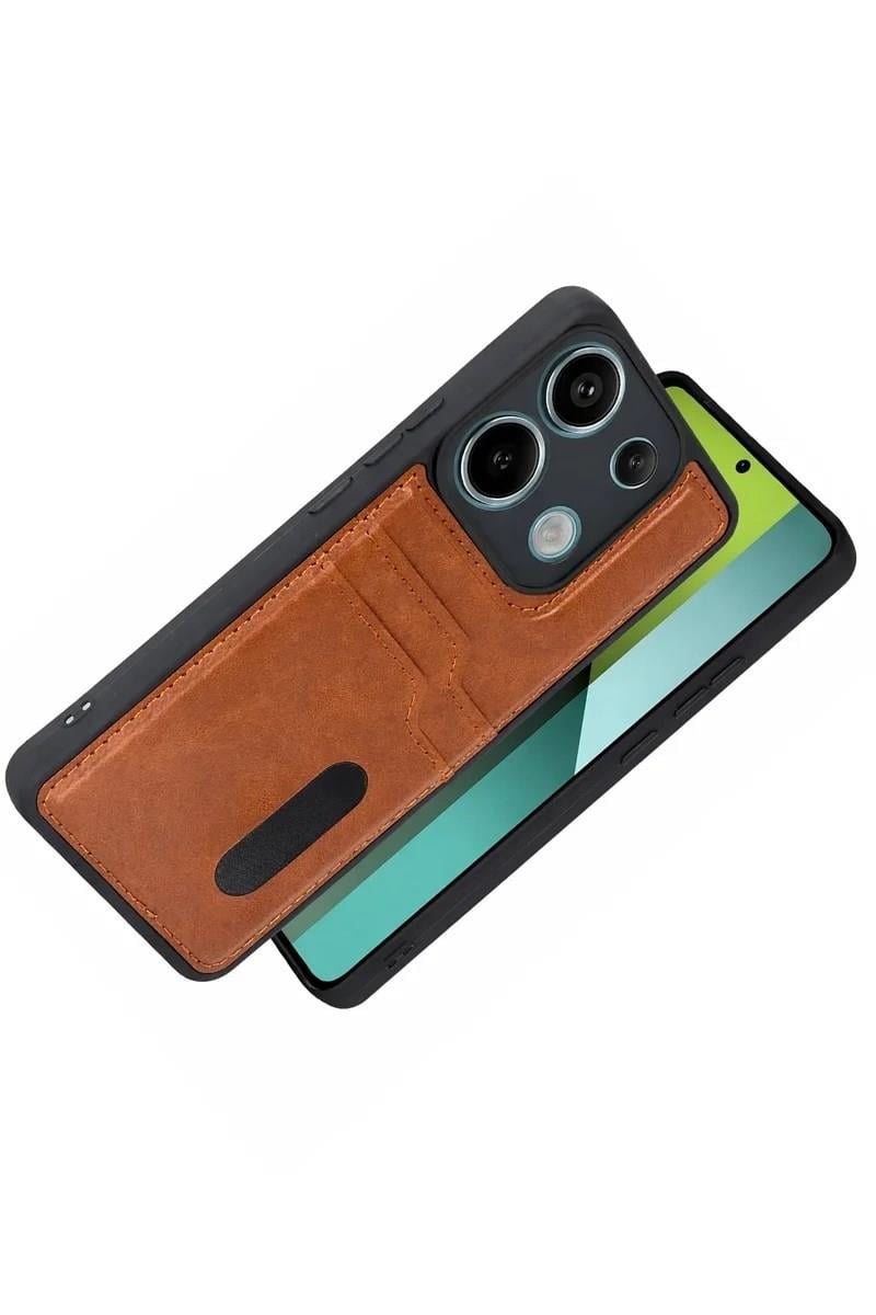 Mey İthalat®   Redmi 15C 4G Sara Kartvizitli Deri Kılıf - Taba