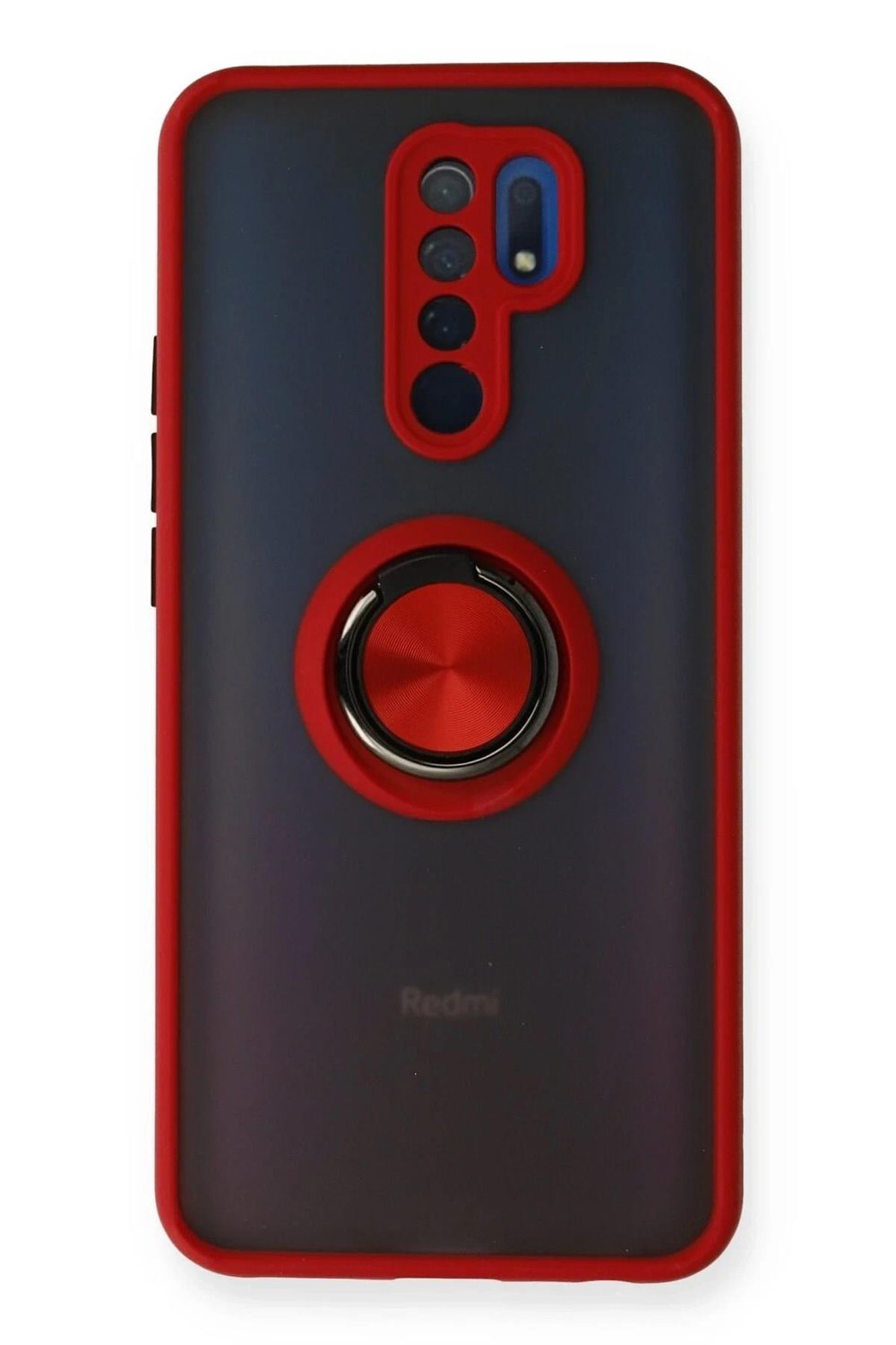 Mey İthalat®   Redmi 9 Kılıf Montreal Yüzüklü Silikon Kapak - Kırmızı