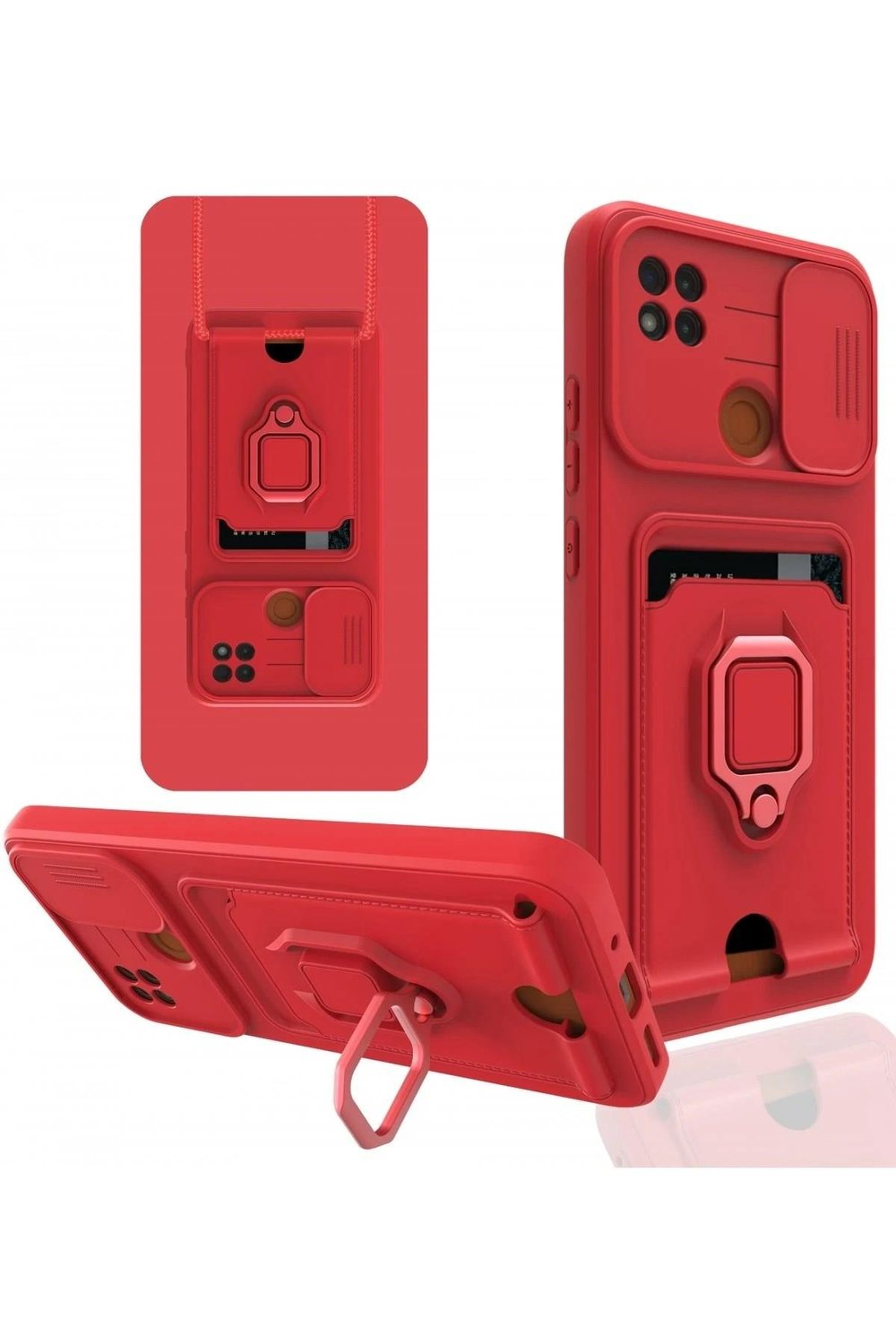Mey İthalat®   Redmi 9C Kılıf Zuma Kartvizitli Yüzüklü Silikon - Kırmızı