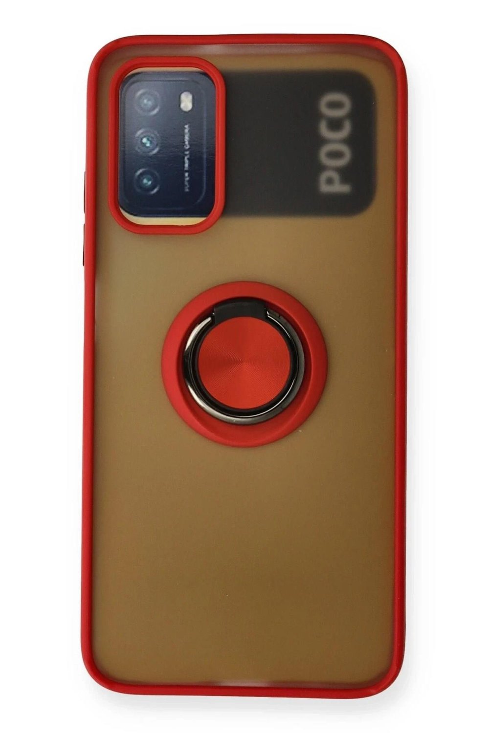 Mey İthalat®   Redmi 9T Kılıf Montreal Yüzüklü Silikon Kapak - Kırmızı