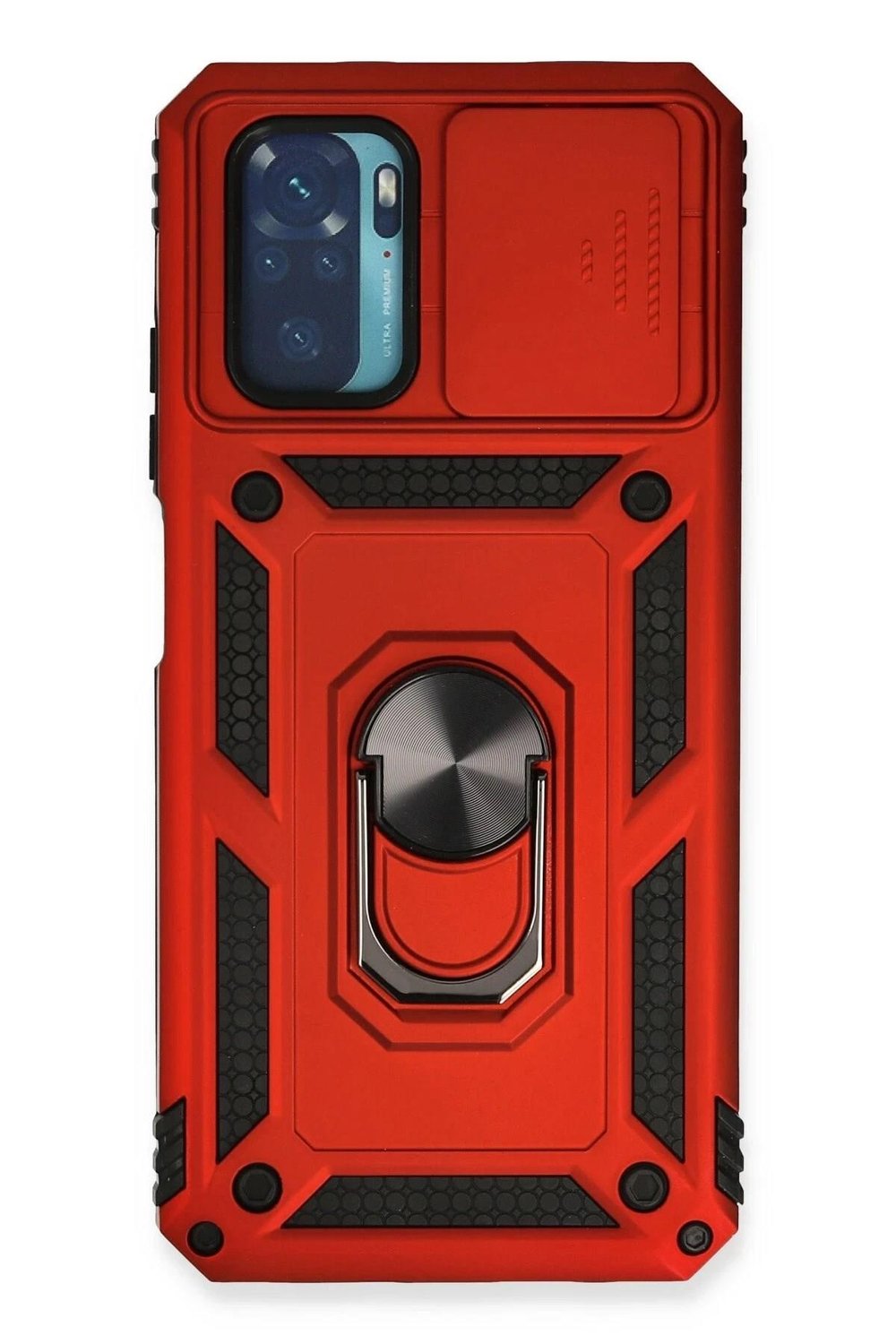 Mey İthalat®   Redmi Note 10 Kılıf Pars Lens Yüzüklü Silikon - Kırmızı