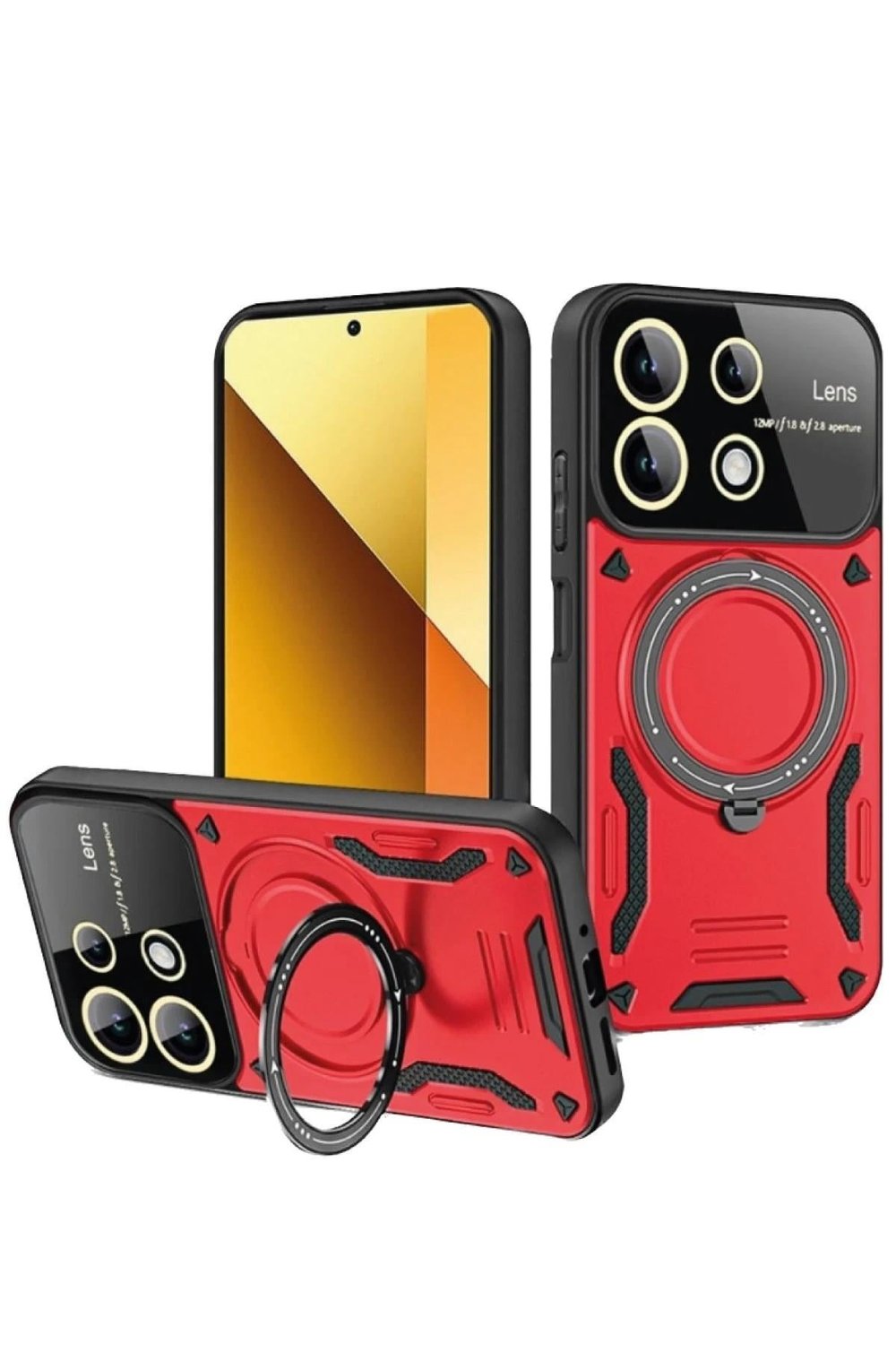 Mey İthalat®   Redmi Note 13 4G Kılıf Joy Lens Standlı Kapak - Kırmızı