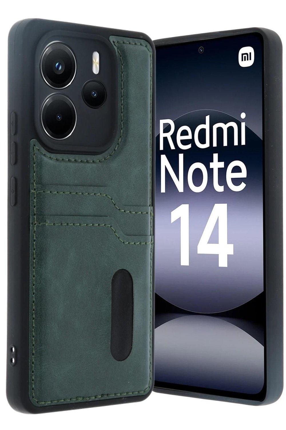 Mey İthalat®   Redmi Note 14 4G Kılıf Sara Kartvizitli Deri Kılıf - Koyu Yeşil