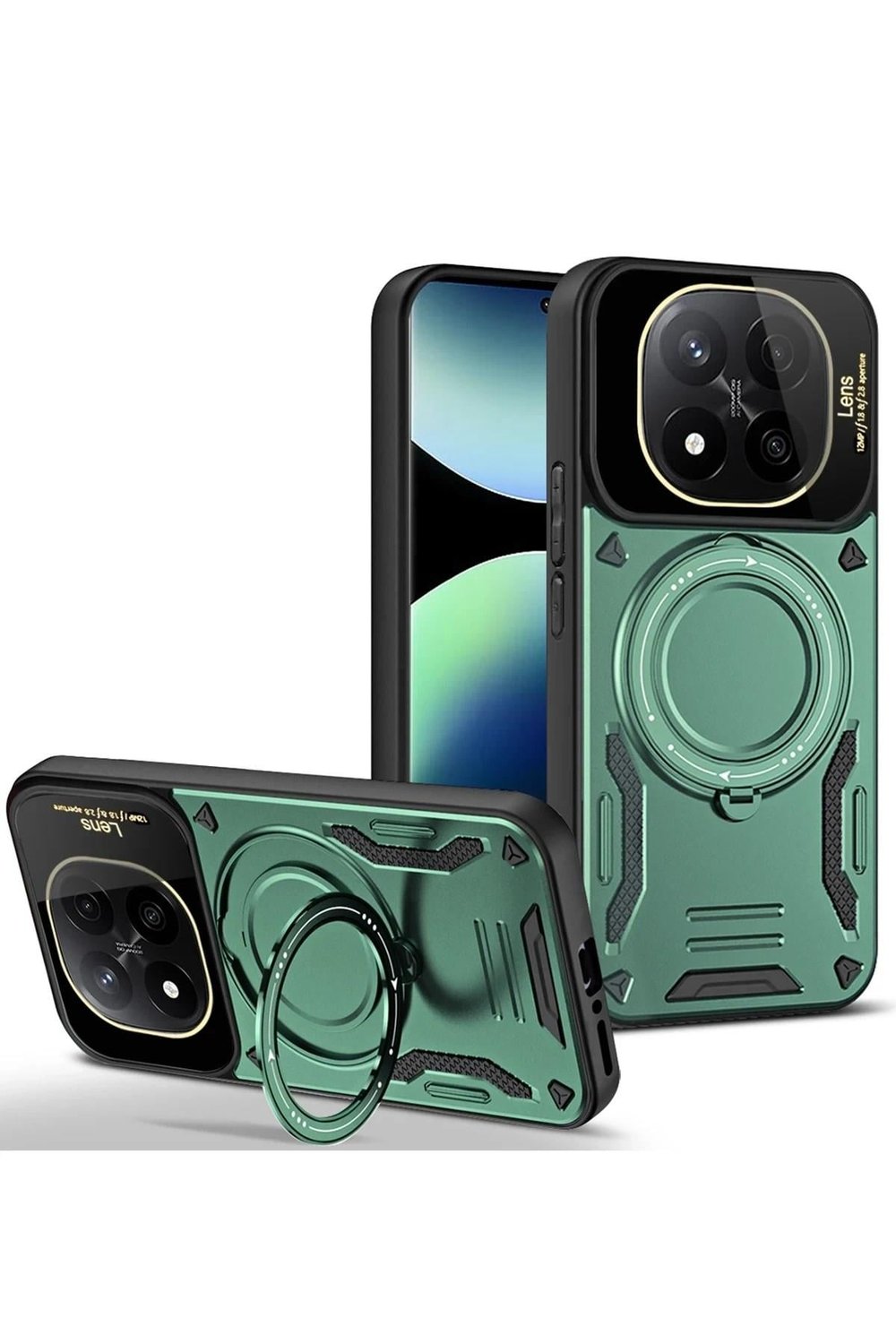 Mey İthalat®   Redmi Note 14 Pro 4G Kılıf Joy Lens Standlı Kapak - Koyu Yeşil