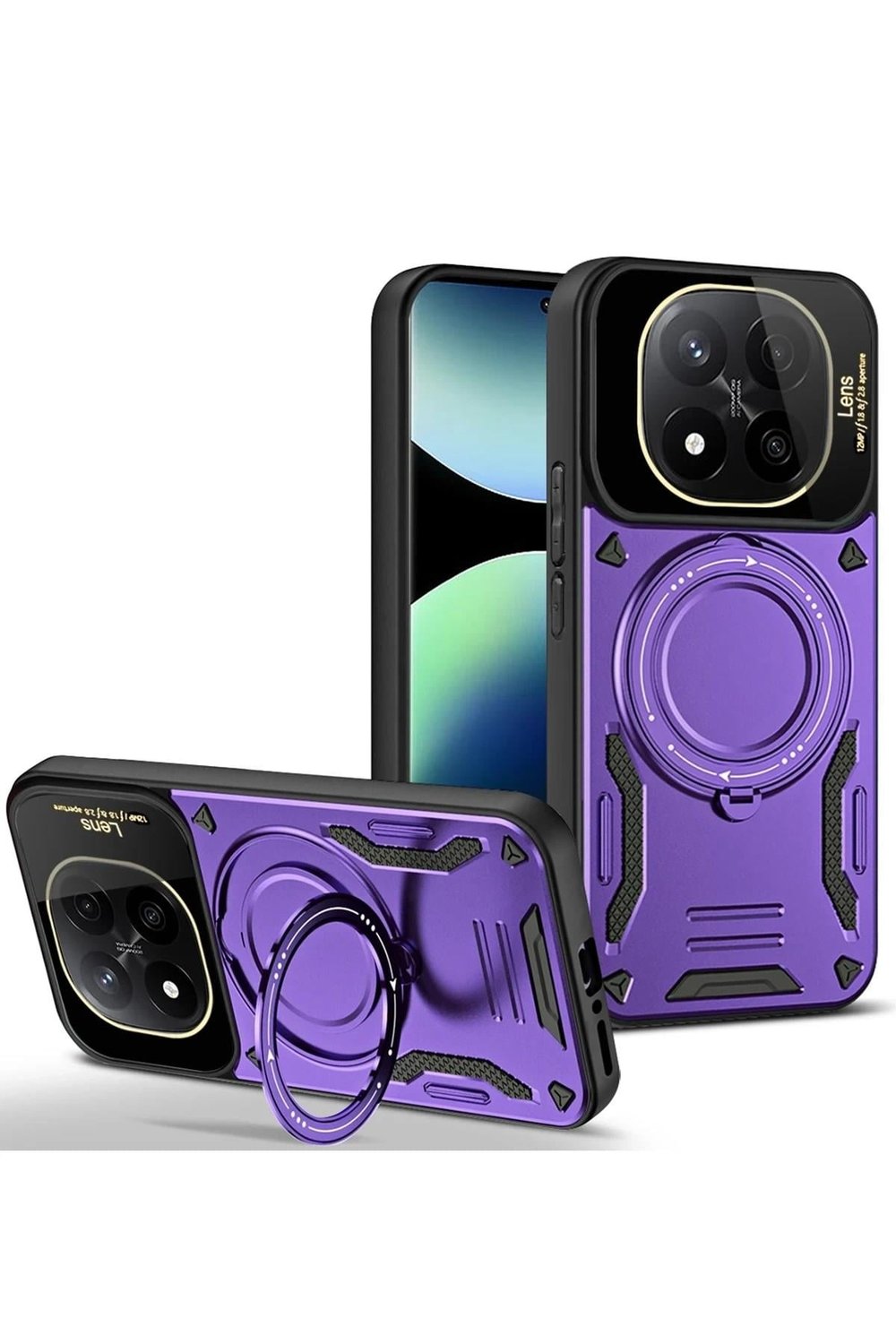 Mey İthalat®   Redmi Note 14 Pro Plus Kılıf Joy Lens Standlı Kapak - Mor
