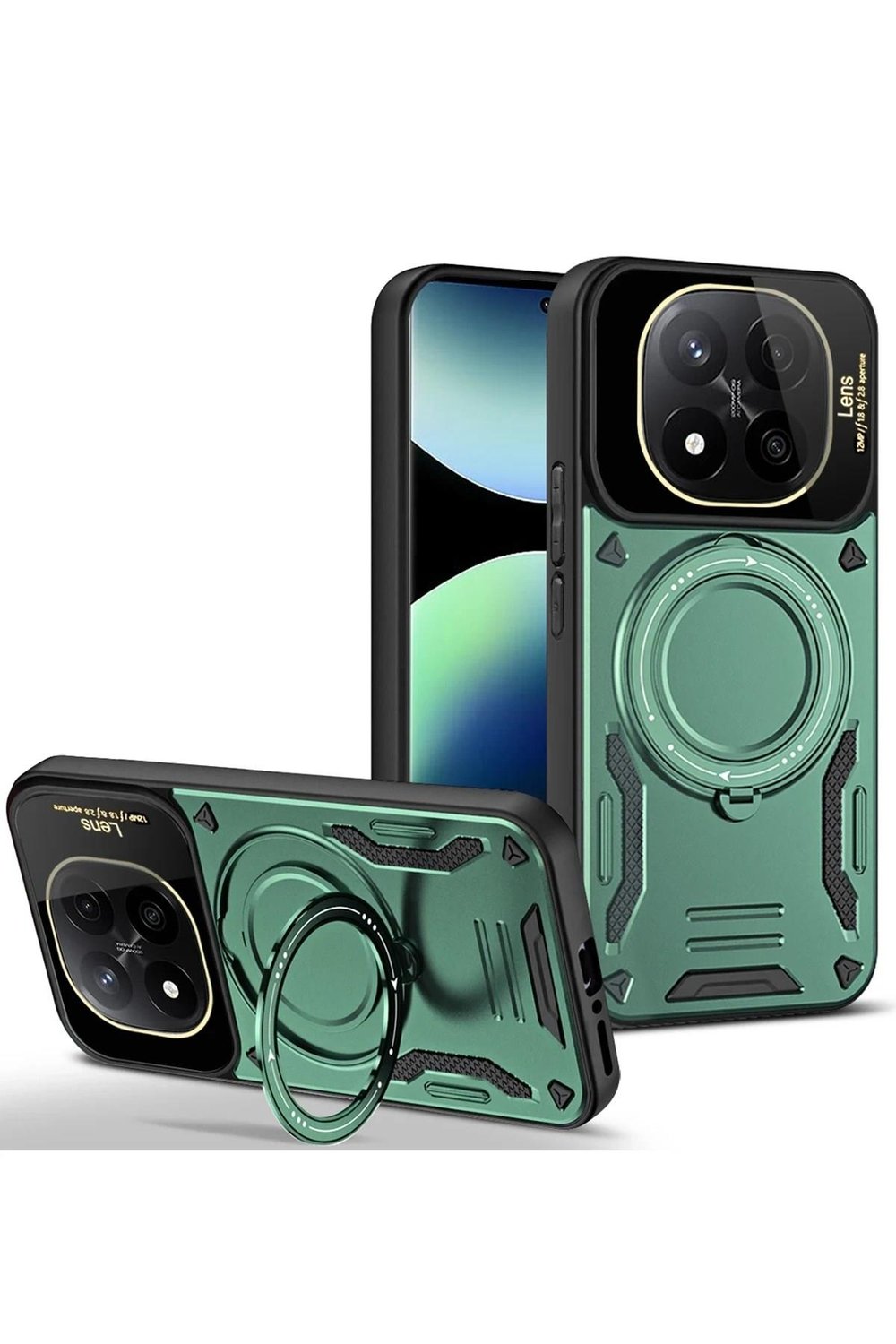 Mey İthalat®   Redmi Note 14 Pro Plus Kılıf Joy Lens Standlı Kapak - Koyu Yeşil