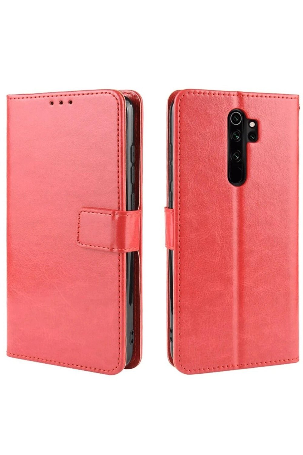 Mey İthalat®   Redmi Note 8 Pro Kılıf Trend S Plus Kapaklı Kılıf - Kırmızı