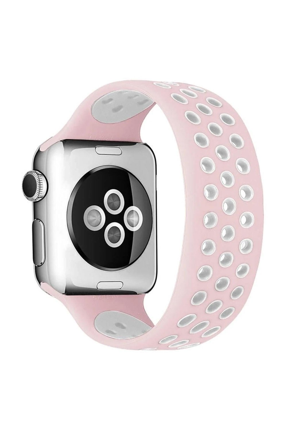 Mey İthalat®   Watch 42mm Ayarlı Delikli Silikon Kordon - Pembe-Beyaz