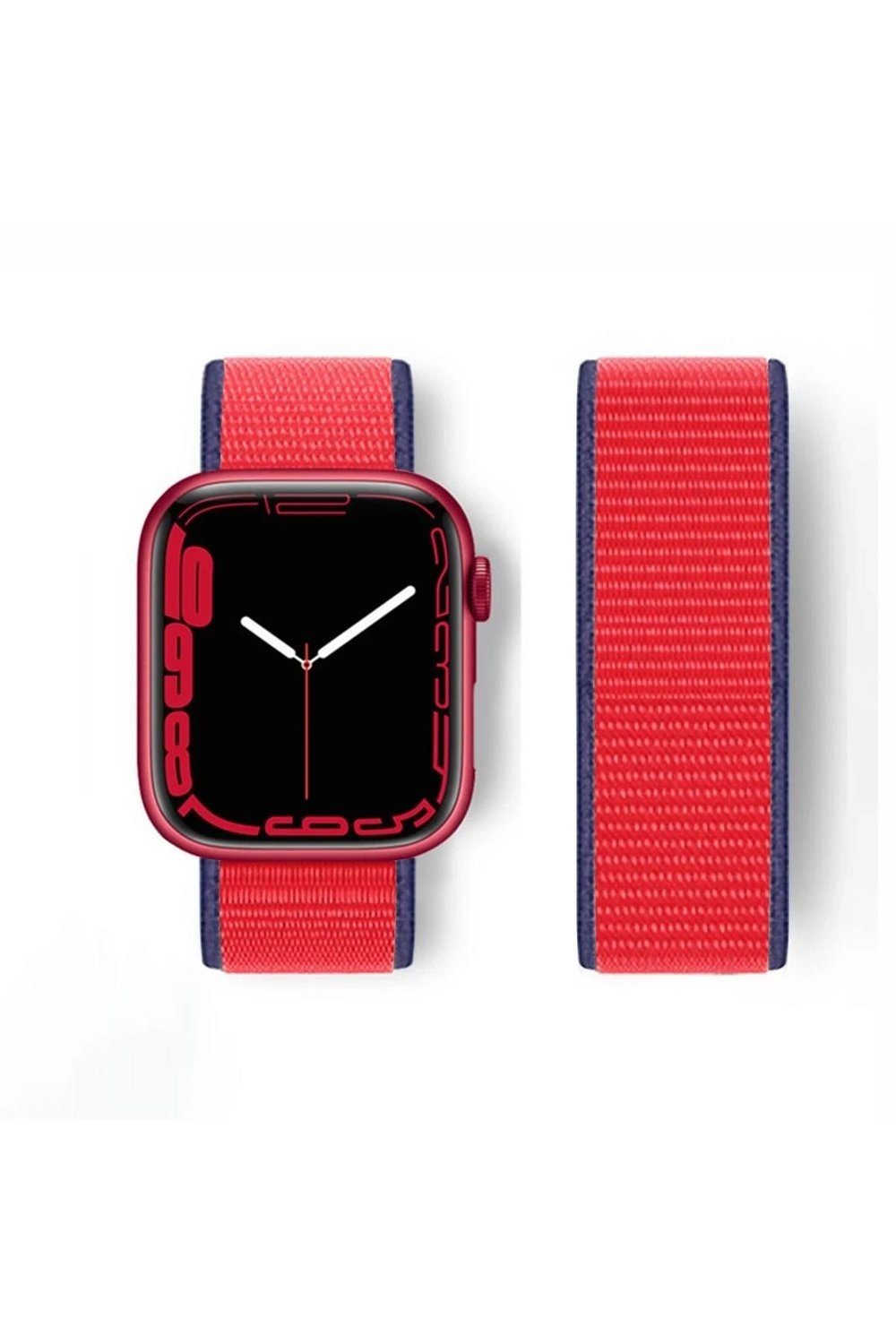 Mey İthalat®   Watch 42mm Hasırlı Cırtcırtlı Kordon - Kırmızı