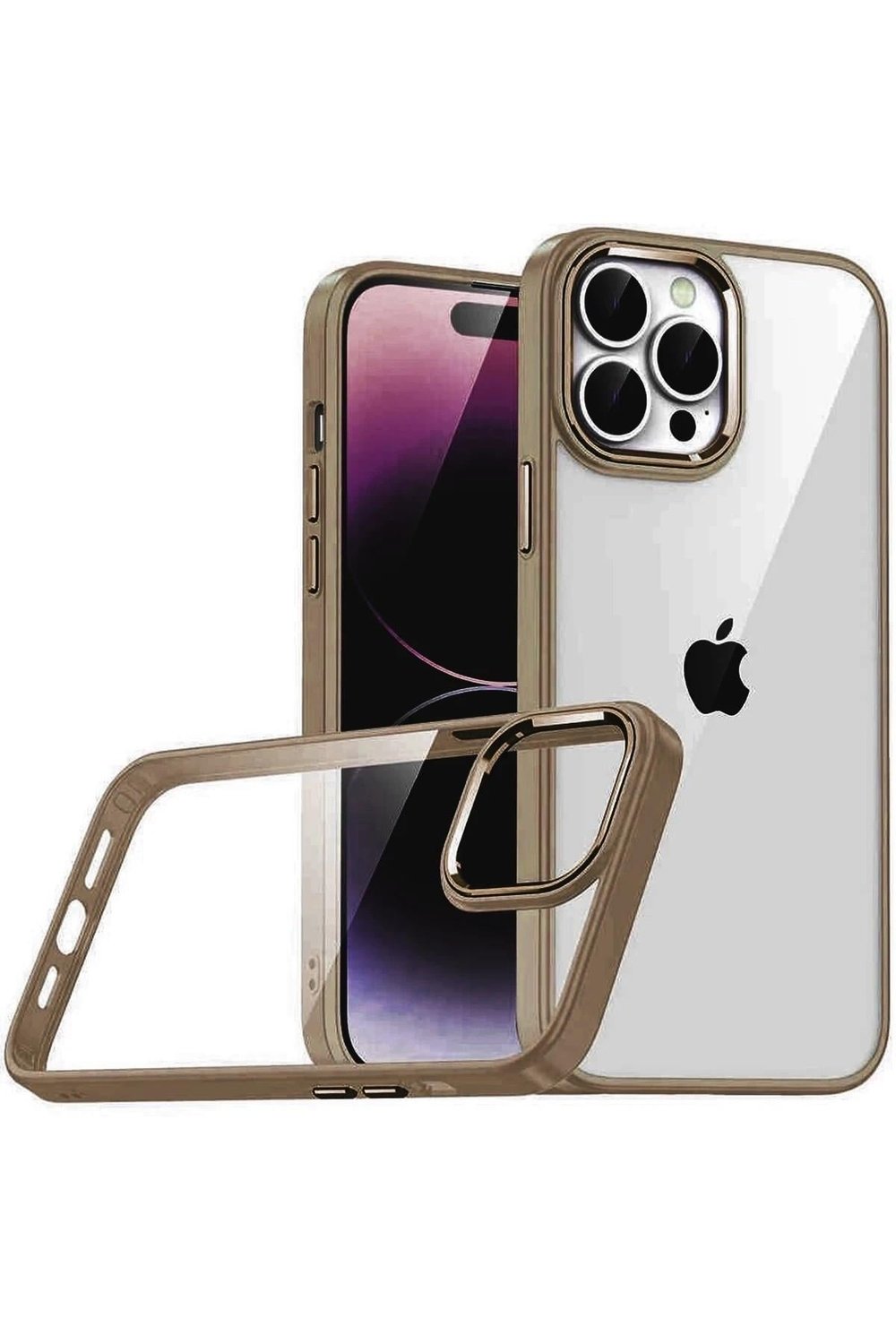 Mey İthalat®   iPhone 15 Pro Max  Lensli Silikon - Çöl Titanyum