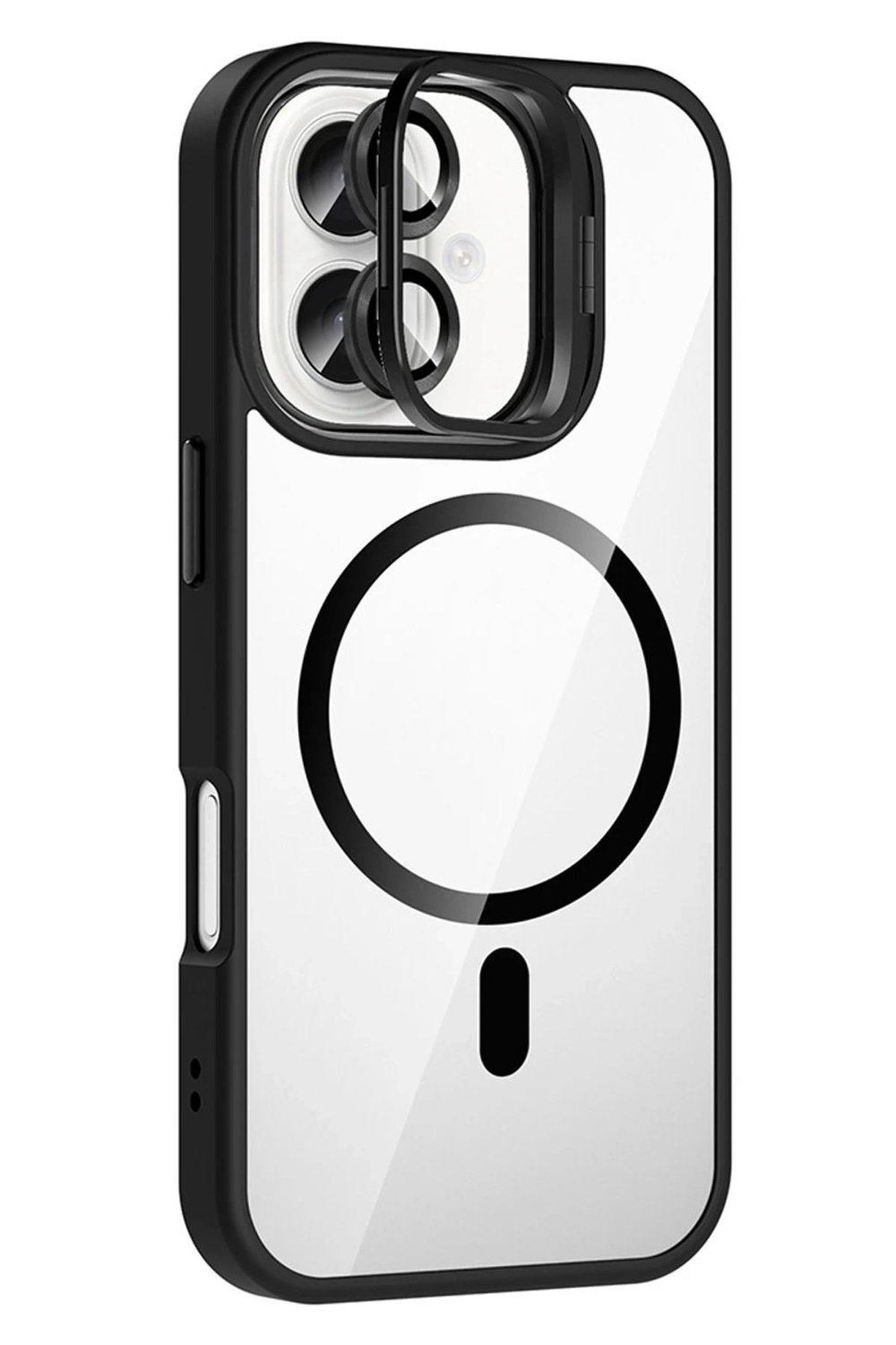 Mey İthalat®   iPhone 16 Plus Remim Lensli Magsafe Standlı Kapak - Siyah