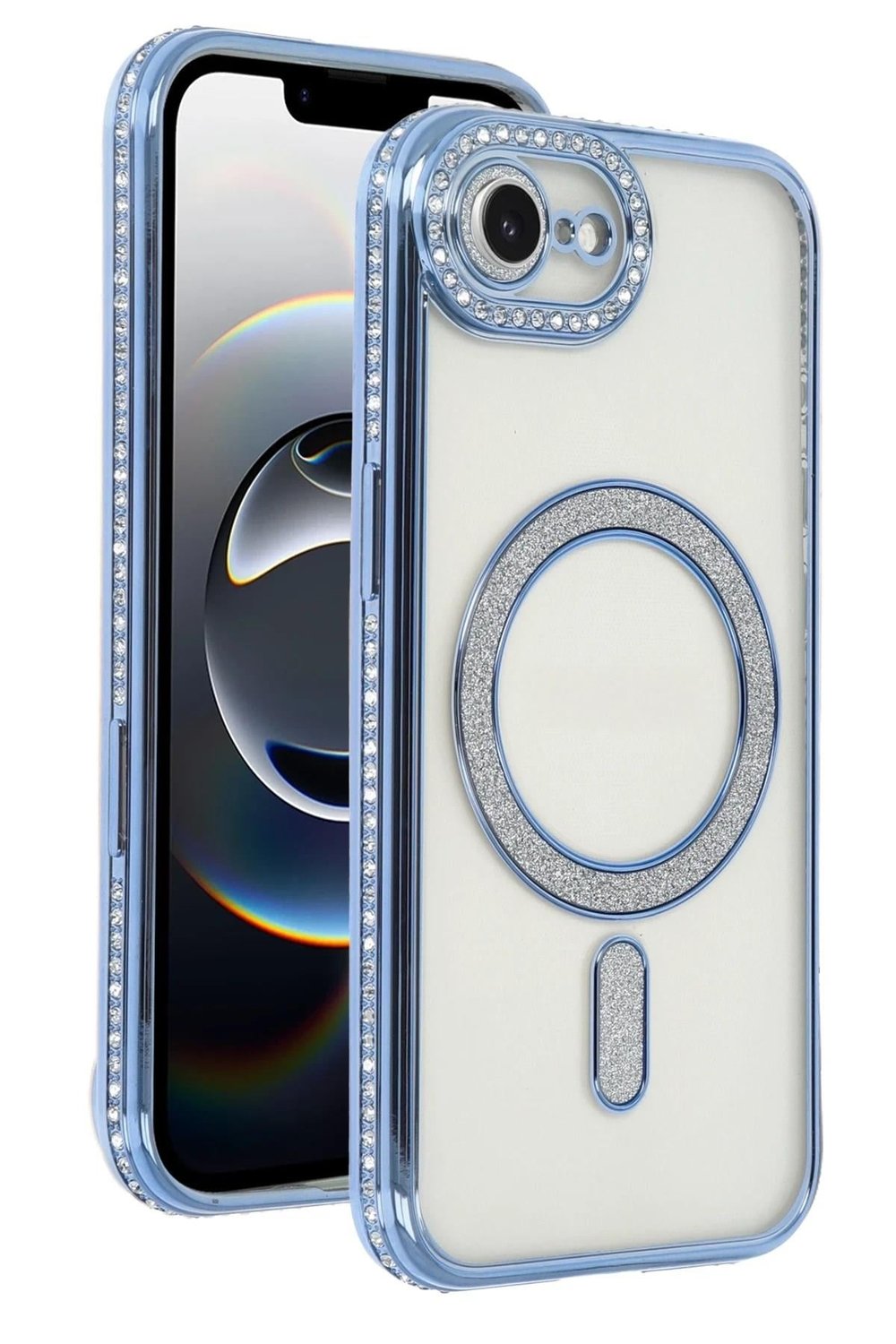 Mey İthalat®   iPhone 16E Joke Simli Magneticsafe Kılıf - Mavi