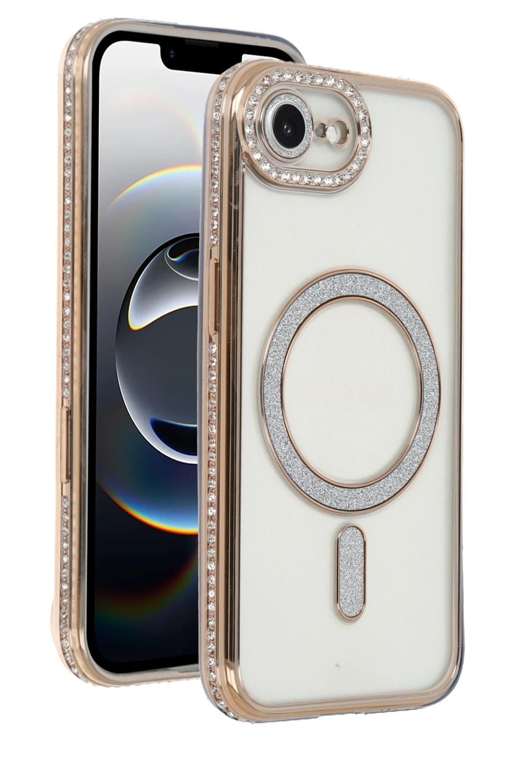 Mey İthalat®   iPhone 16E Joke Simli Magneticsafe Kılıf - Gold