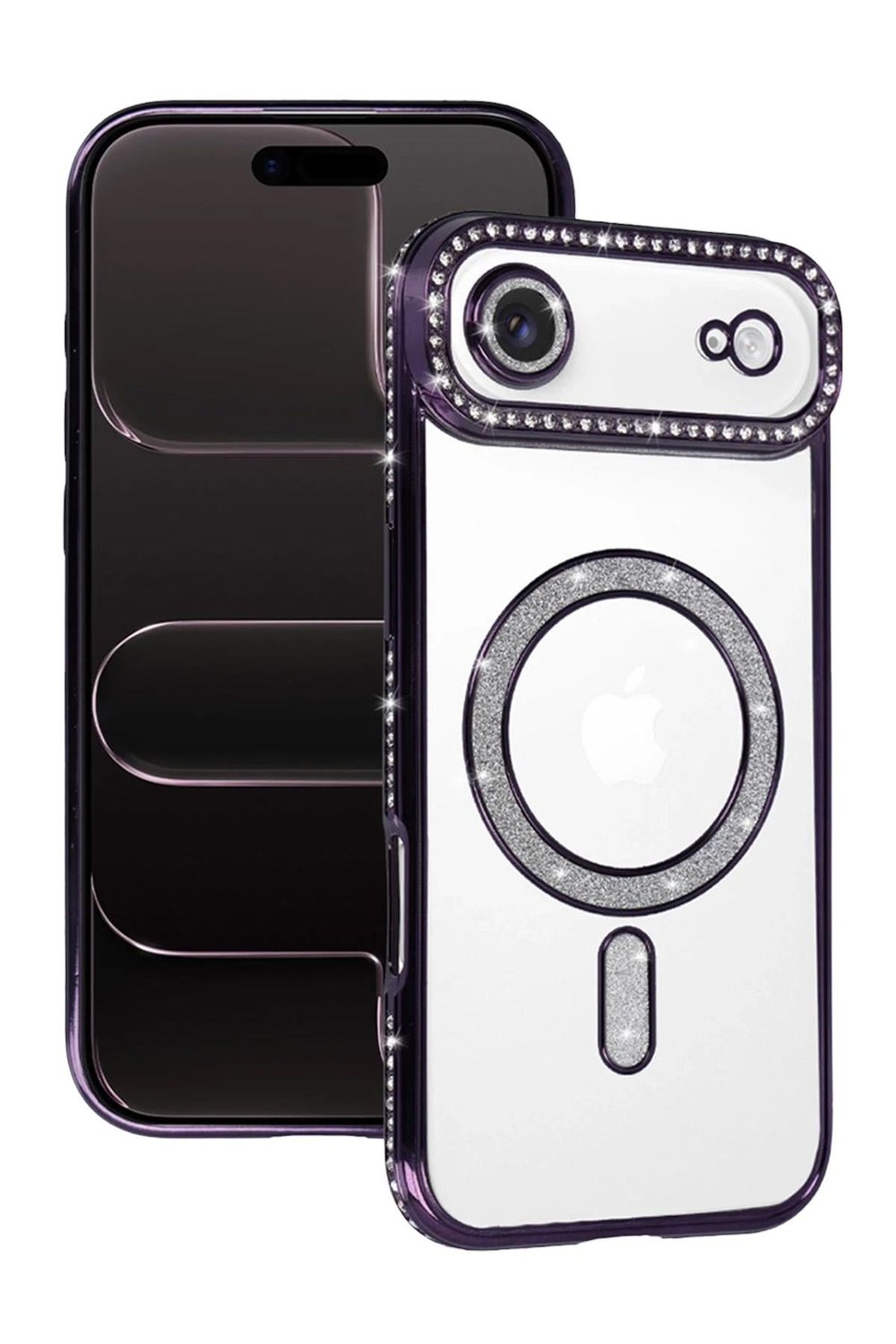 Mey İthalat®   iPhone 17 Air Joke Simli Magneticsafe Kılıf - Derin Mor