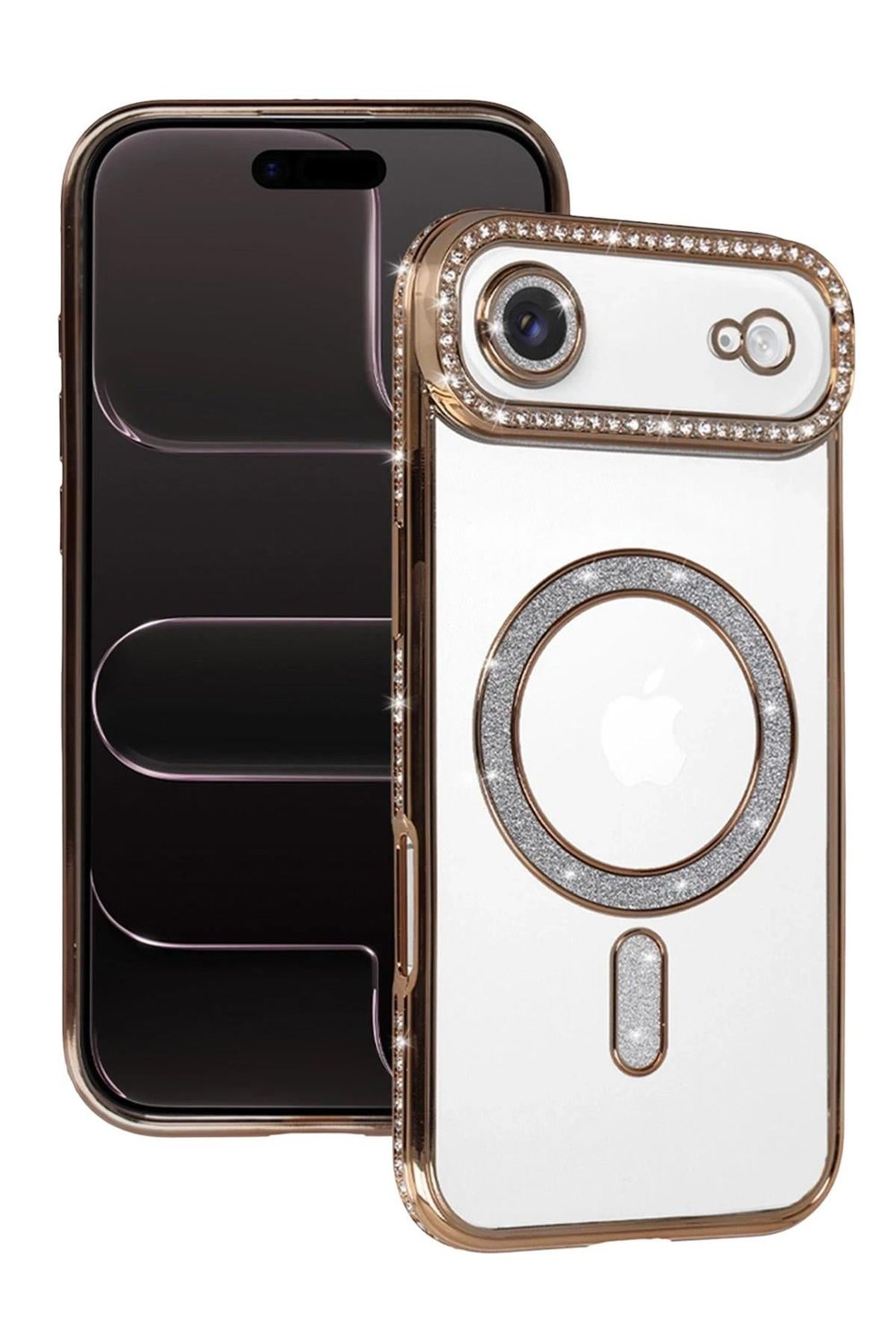 Mey İthalat®   iPhone 17 Air Joke Simli Magneticsafe Kılıf - Gold