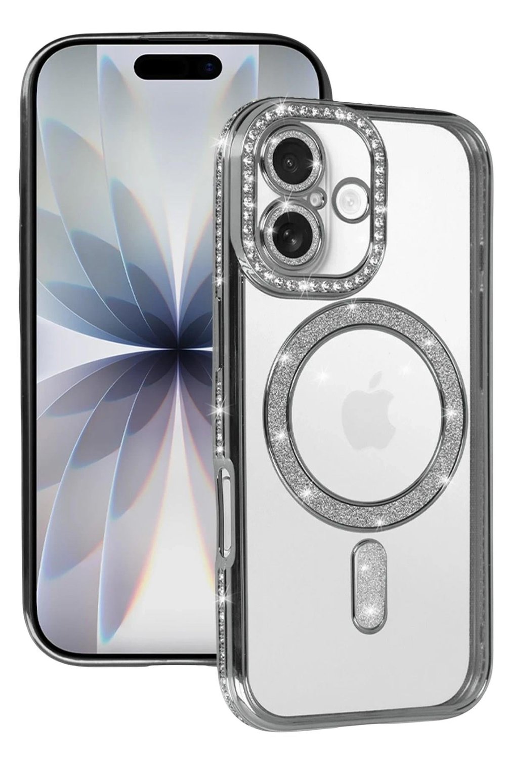 Mey İthalat®   iPhone 17 Joke Simli Magneticsafe Kılıf - Gümüş
