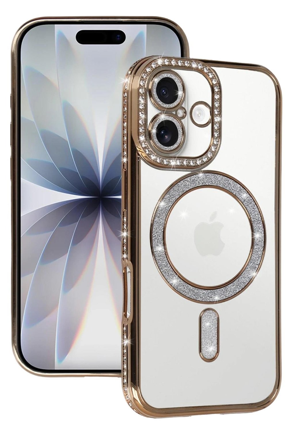 Mey İthalat®   iPhone 17 Joke Simli Magneticsafe Kılıf - Gold